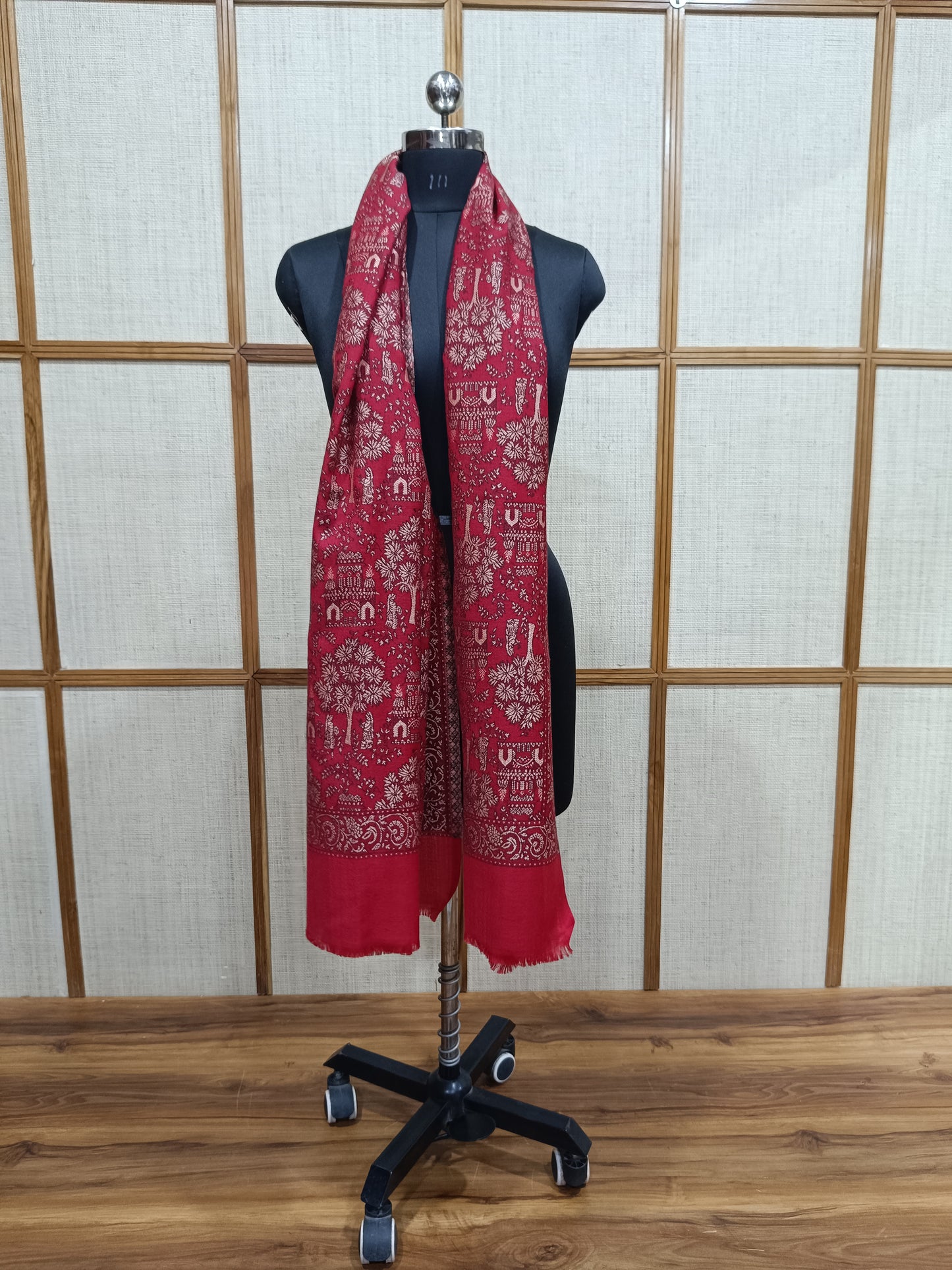 Pashloom red, mustard, yellow, black semi wool couple shawl set for wedding and festive gifting, product image 10