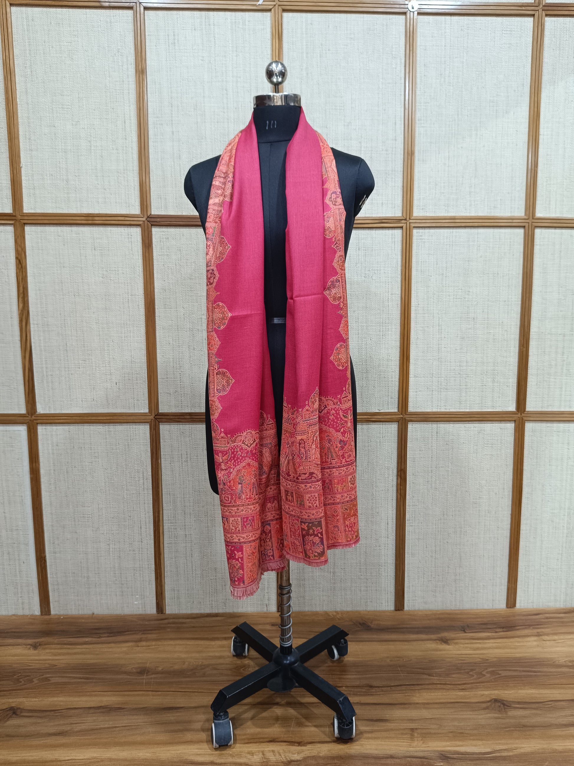 Pashloom red, hot pink, black, crimson red semi wool couple shawl set for wedding and festive gifting, product image 10