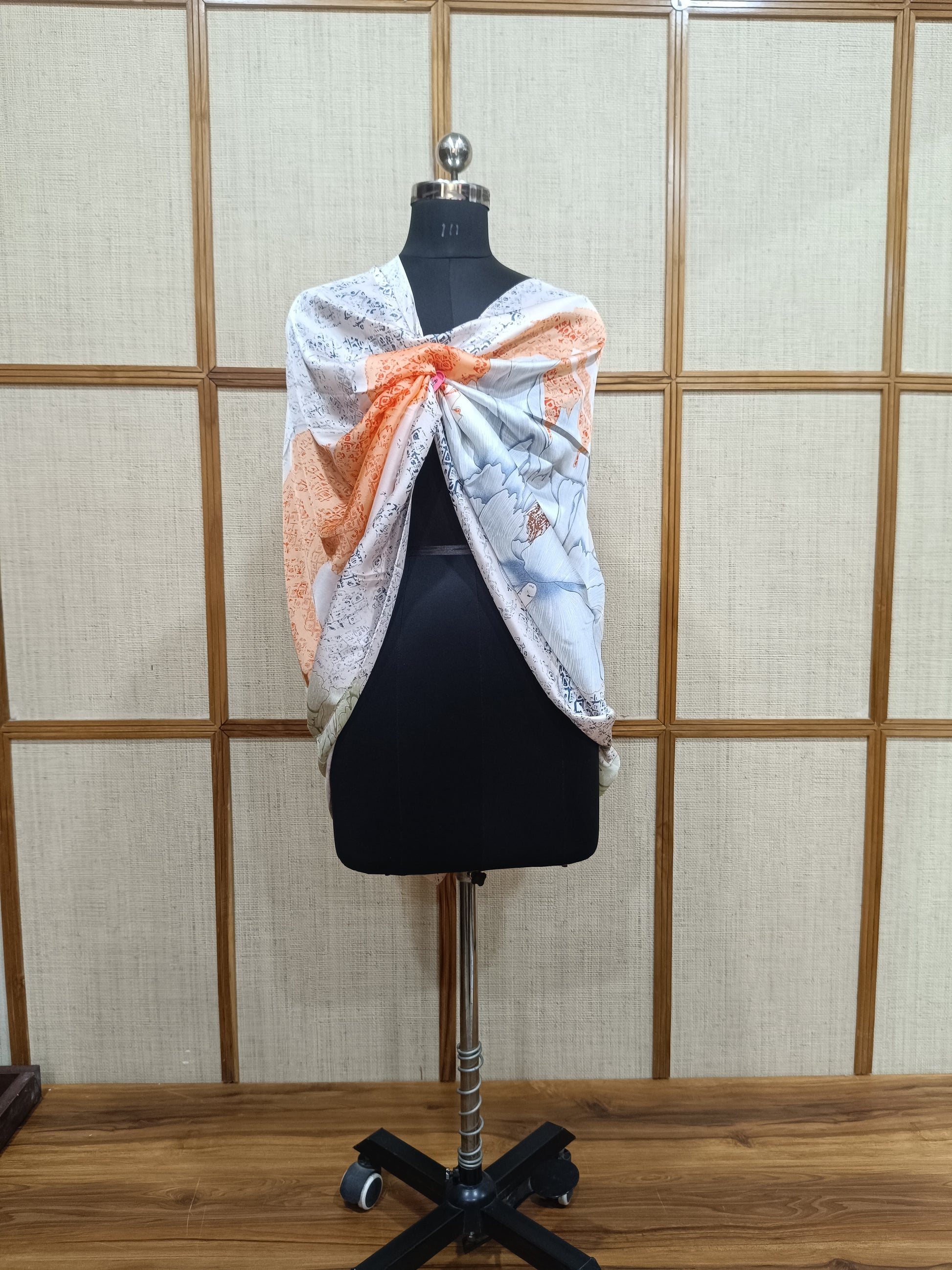 Pashloom silver, blue, peach, gold silk scarves for premium gifting, product image 1