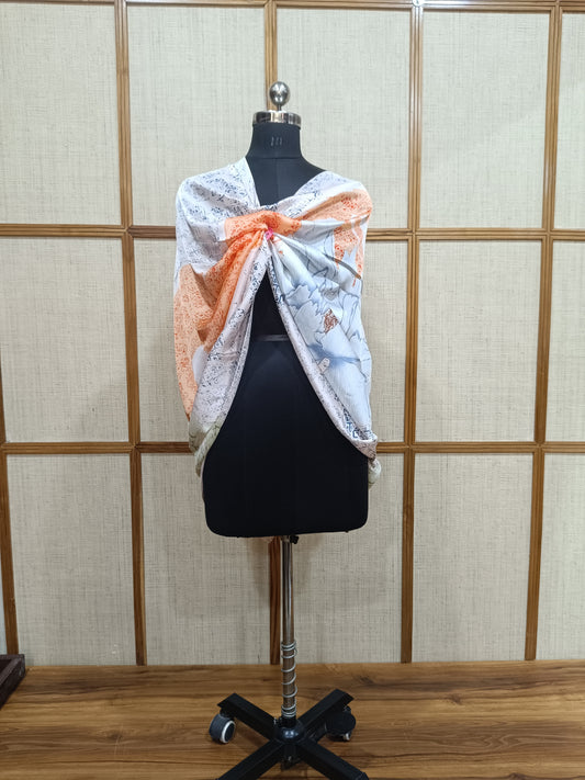 Pashloom silver, blue, peach, gold silk scarves for premium gifting, product image 1