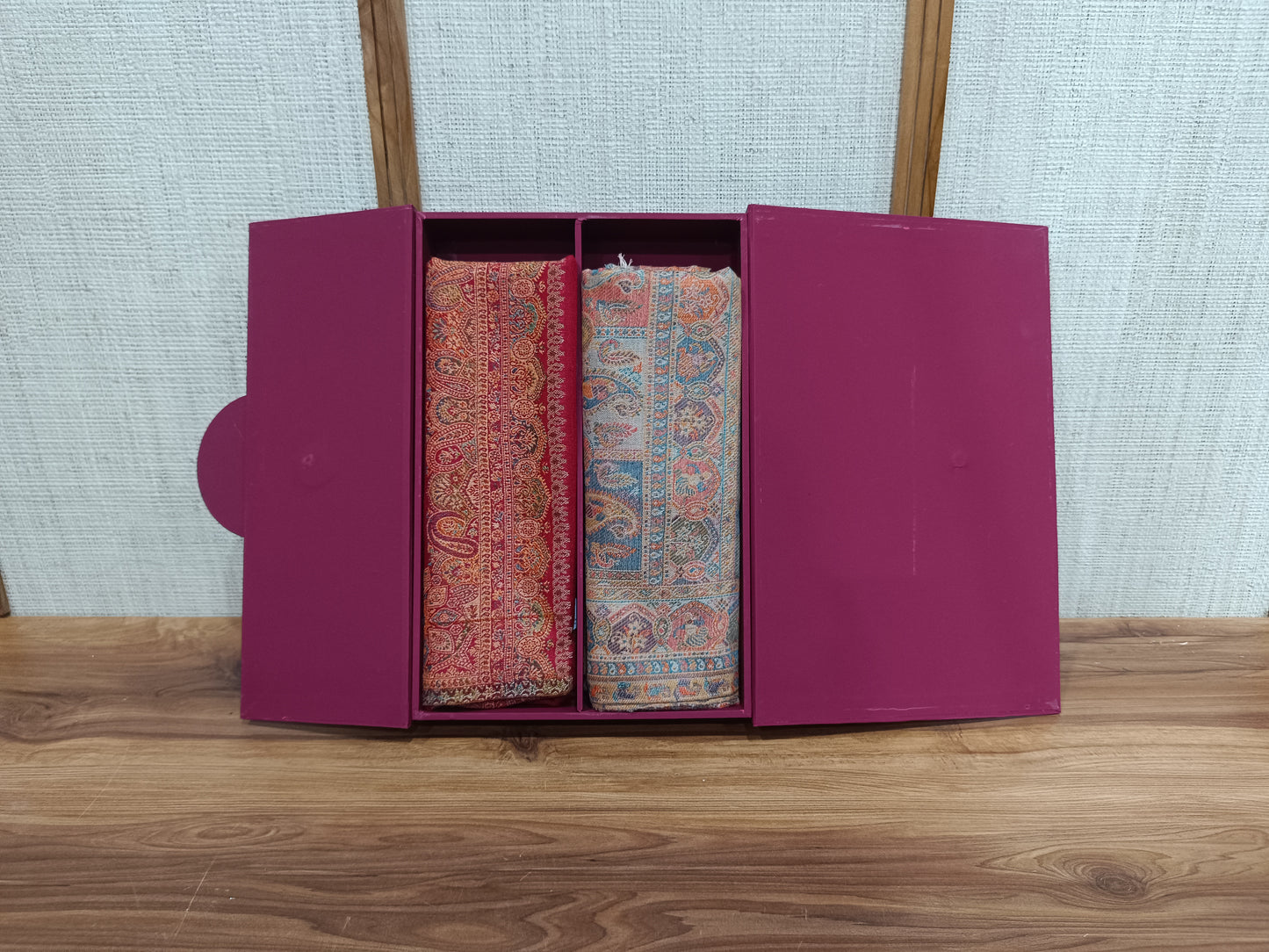 Pashloom red, beige 1 semi wool couple shawl set for wedding and festive gifting, product image 1