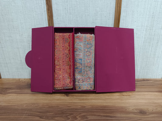 Pashloom red, beige 1 semi wool couple shawl set for wedding and festive gifting, product image 1