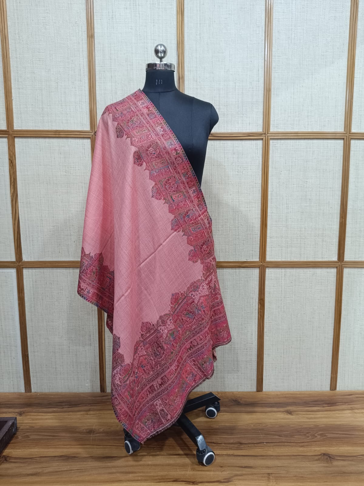 Pashloom hot pink, black, peach, baby pink semi wool couple stole set for wedding and festive gifting, product image 4