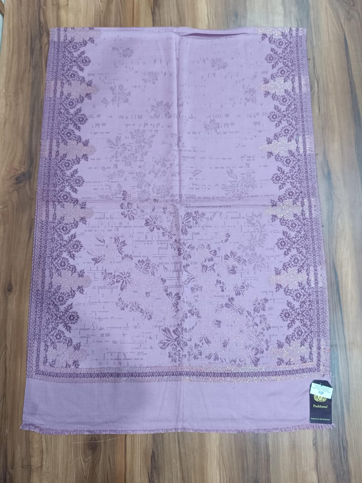 Pashloom silver, grey, purple, baby pink semi wool couple stole set for wedding and festive gifting, product image 13