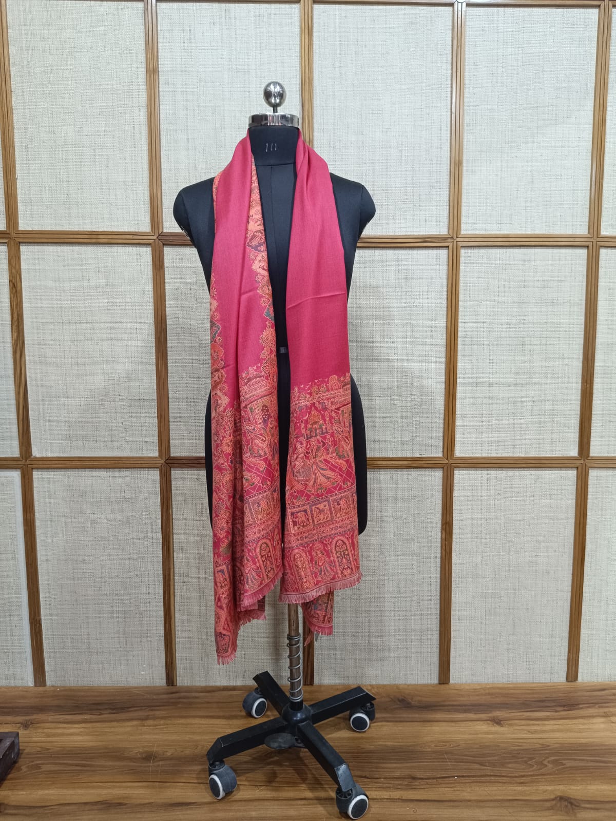 Pashloom hot pink, red semi wool couple stole set for wedding and festive gifting, product image 7