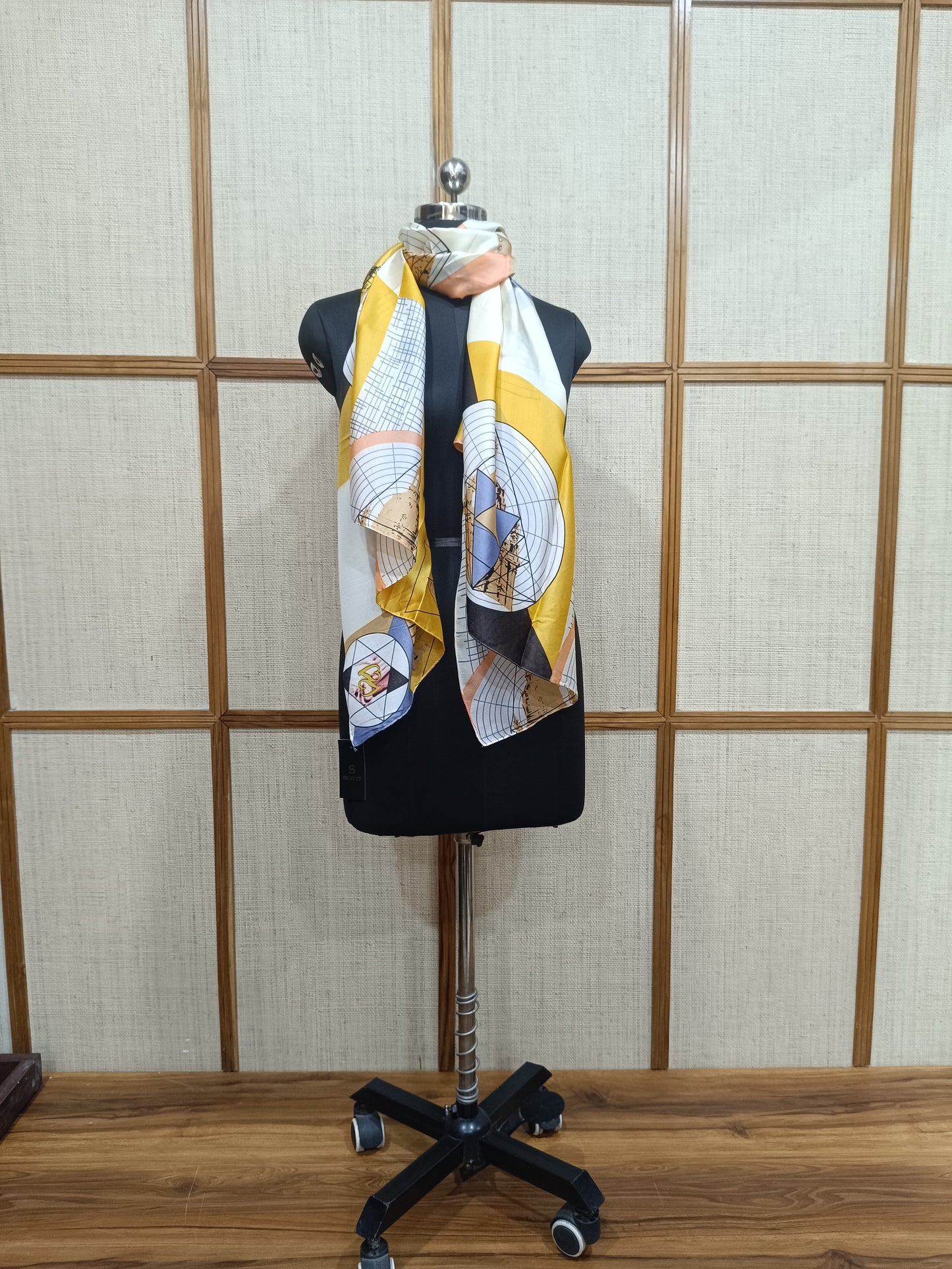 Pashloom yellow, mid sea blue, blue, peach silk scarves for premium gifting, product image 3