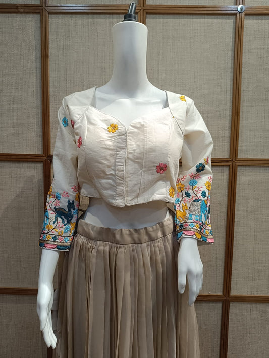 Pashloom white, yellow, orange yellow, mid sea blue cotton blouse for wedding and festive gifting, product image 1