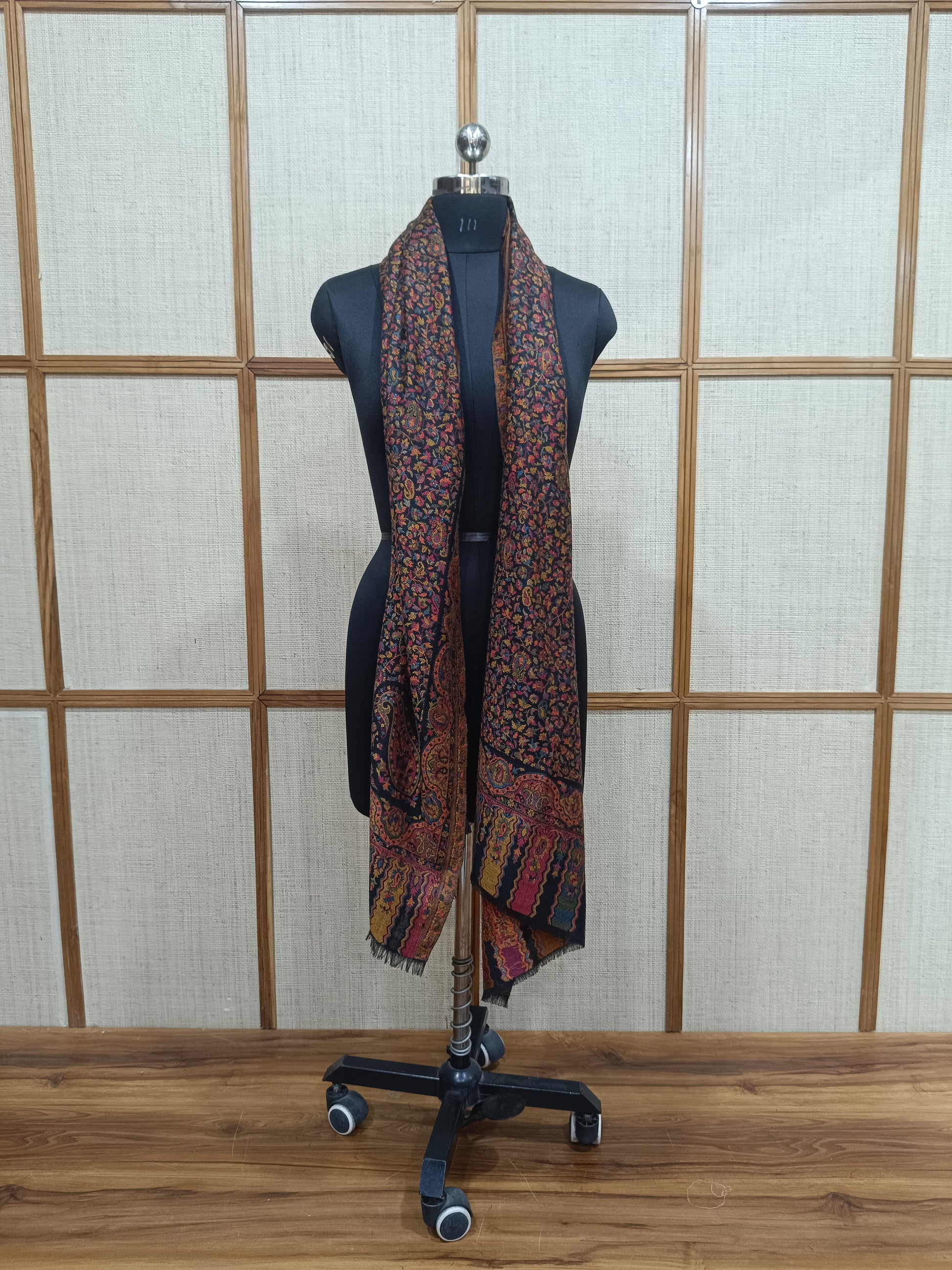 Pashloom black, multicolor, mustard wool stole for wedding gifting, product image 3