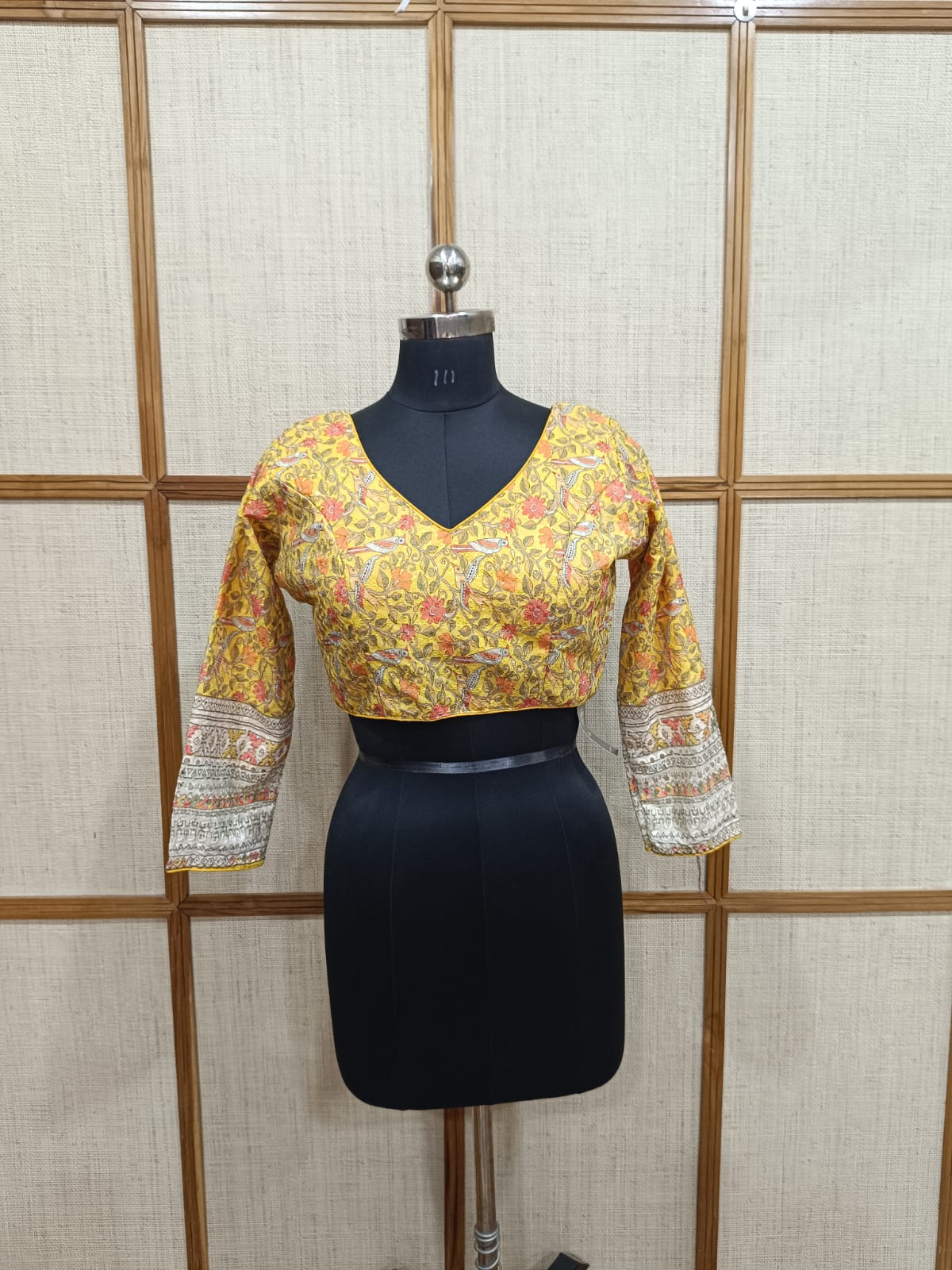  yellow floral blouse with long sleeves 