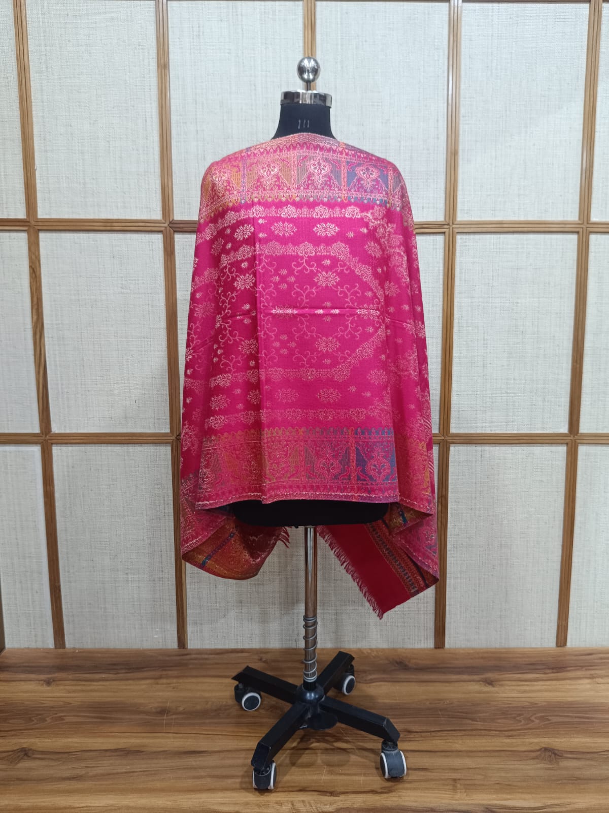 Pashloom hot pink, silver, white semi wool couple stole set for wedding and festive gifting, product image 11