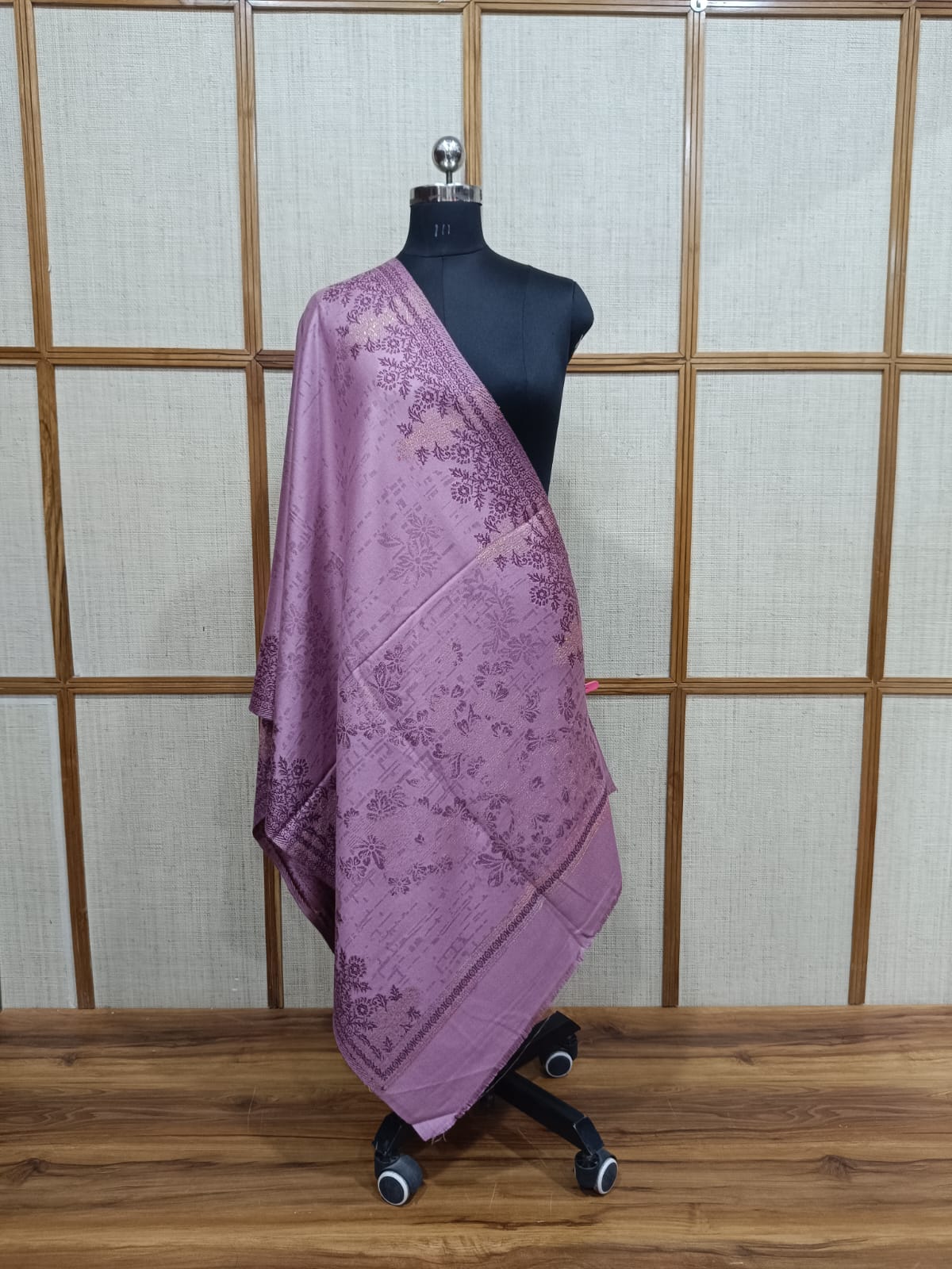 Pashloom silver, grey, purple, baby pink semi wool couple stole set for wedding and festive gifting, product image 9