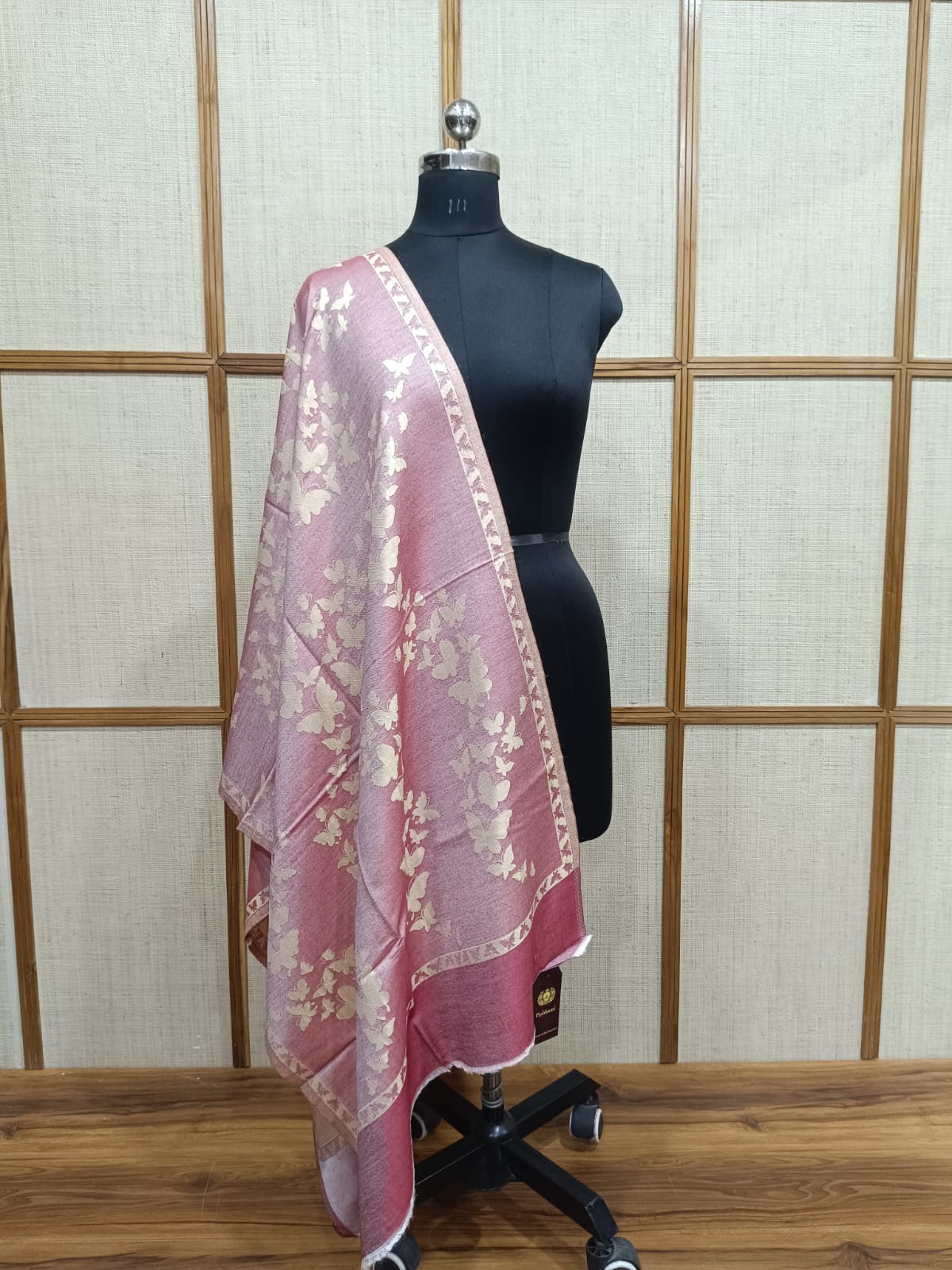 Dual-Sided Butterfly Print Zari Reversible Modal Wool Stole – Premium Unisex Gift | Pashloom