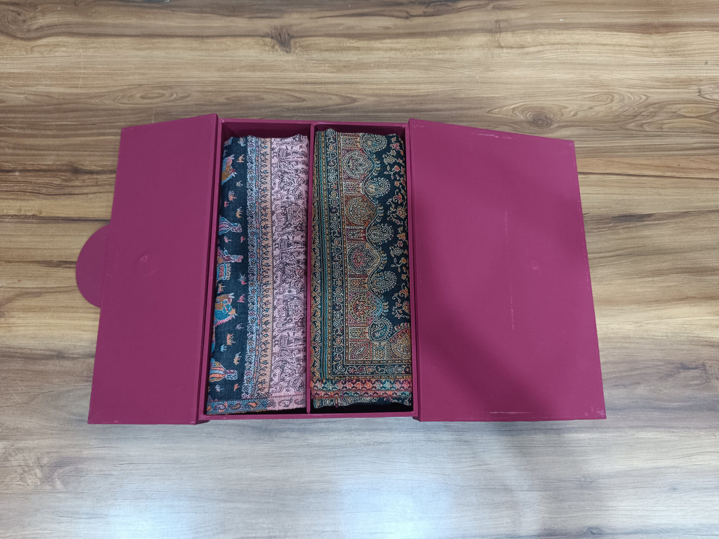 Pashloom white, hot pink, baby pink, black semi wool couple shawl set for wedding and festive gifting, product image 4