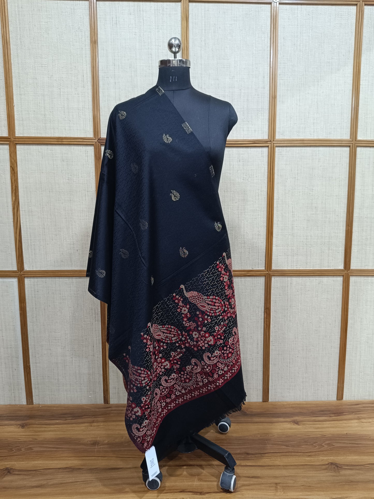 Pashloom black, red, gold wool stole for wedding and festive gifting, product image 4
