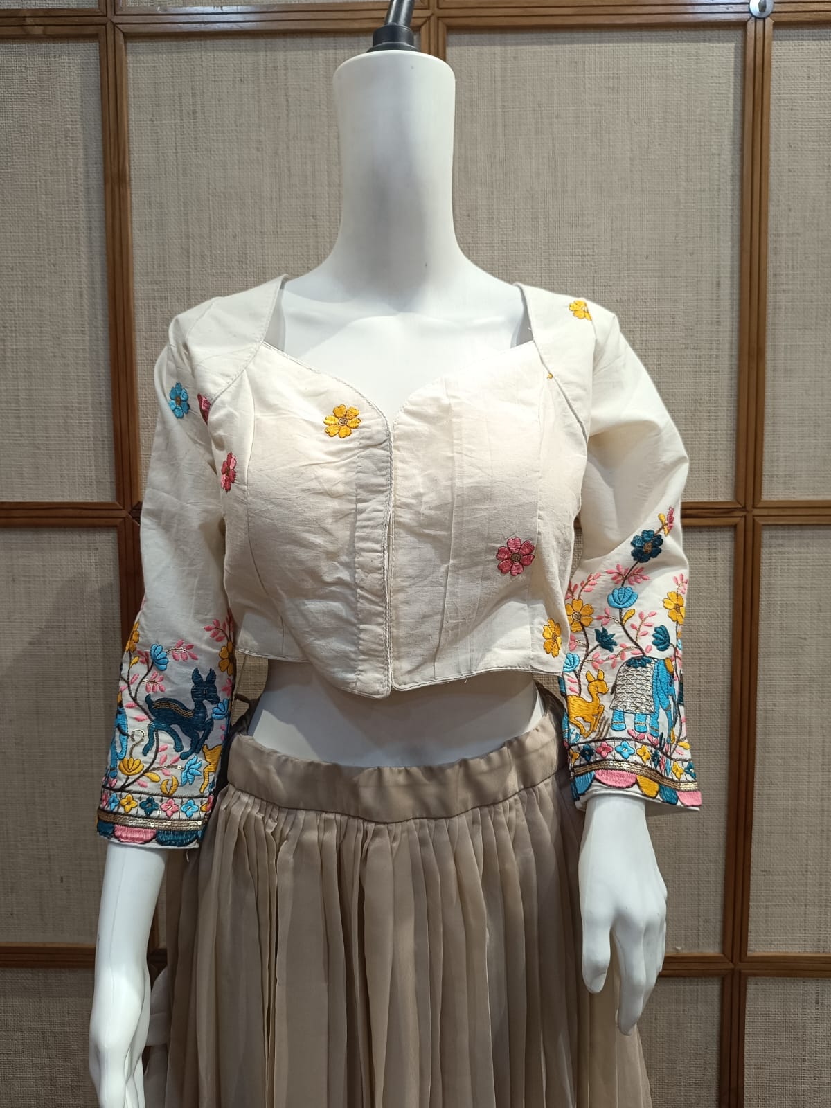 Pashloom white, yellow, orange yellow, mid sea blue cotton blouse for wedding and festive gifting, product image 2