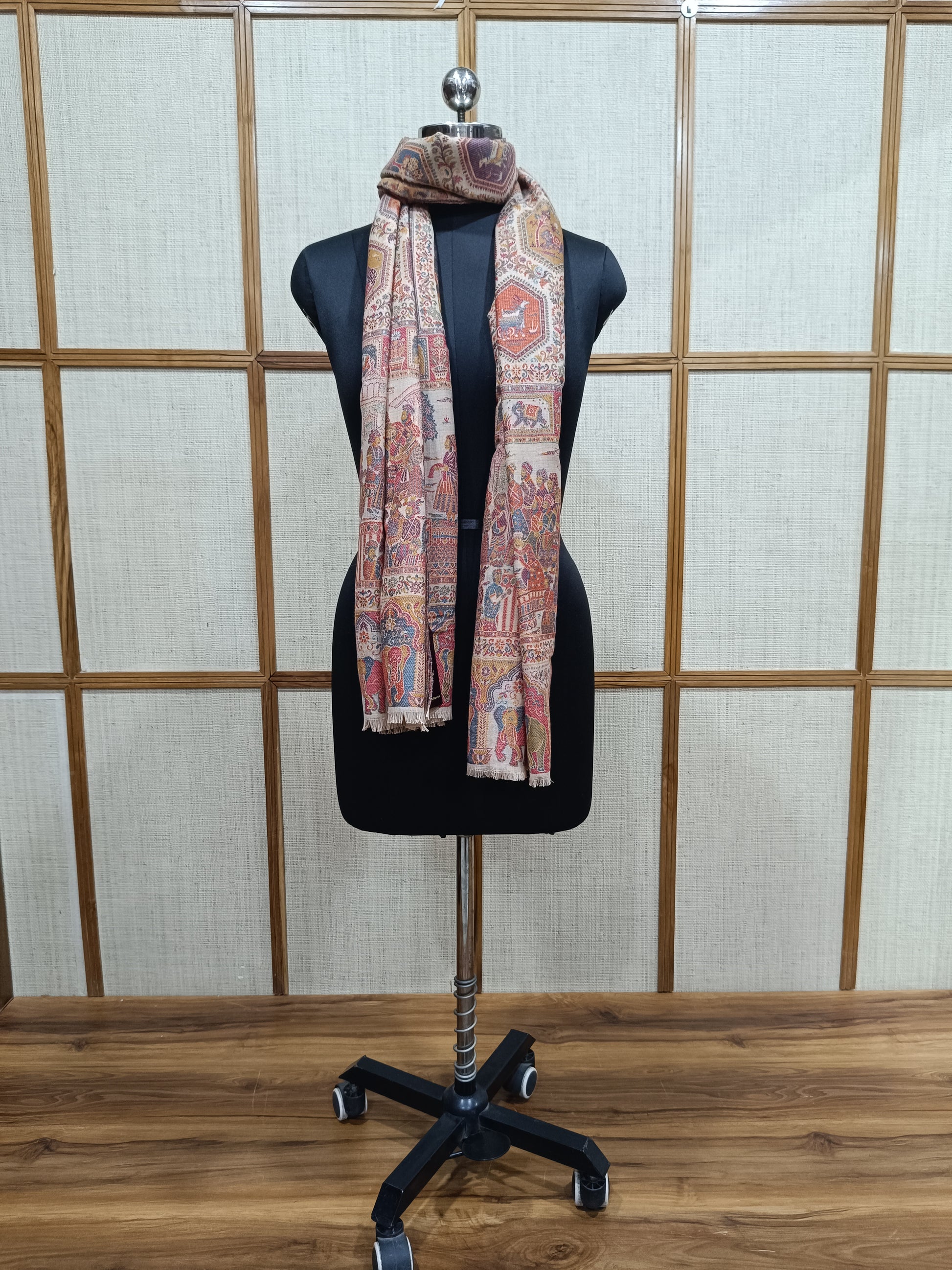 Pashloom red, beige 1, black, cream semi wool couple shawl set for wedding and festive gifting, product image 8