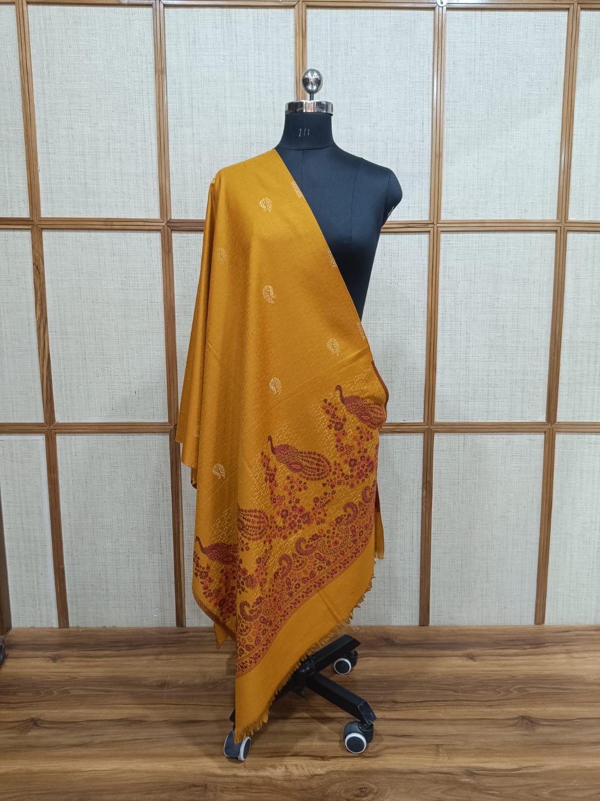 Pashloom mustard, red semi wool couple stole set for wedding and festive gifting, product image 5
