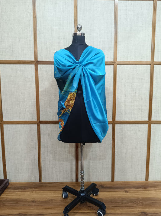 Pashloom blue, gold silk scarves for premium gifting, product image 1