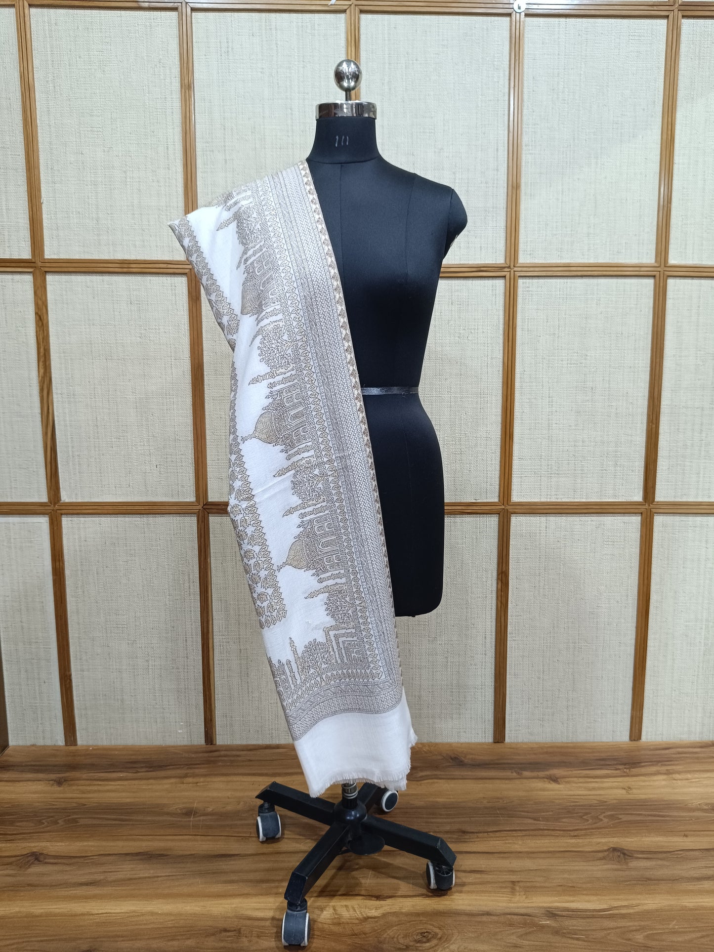 Pashloom white, black, cream semi wool couple shawl set for wedding and festive gifting, product image 6