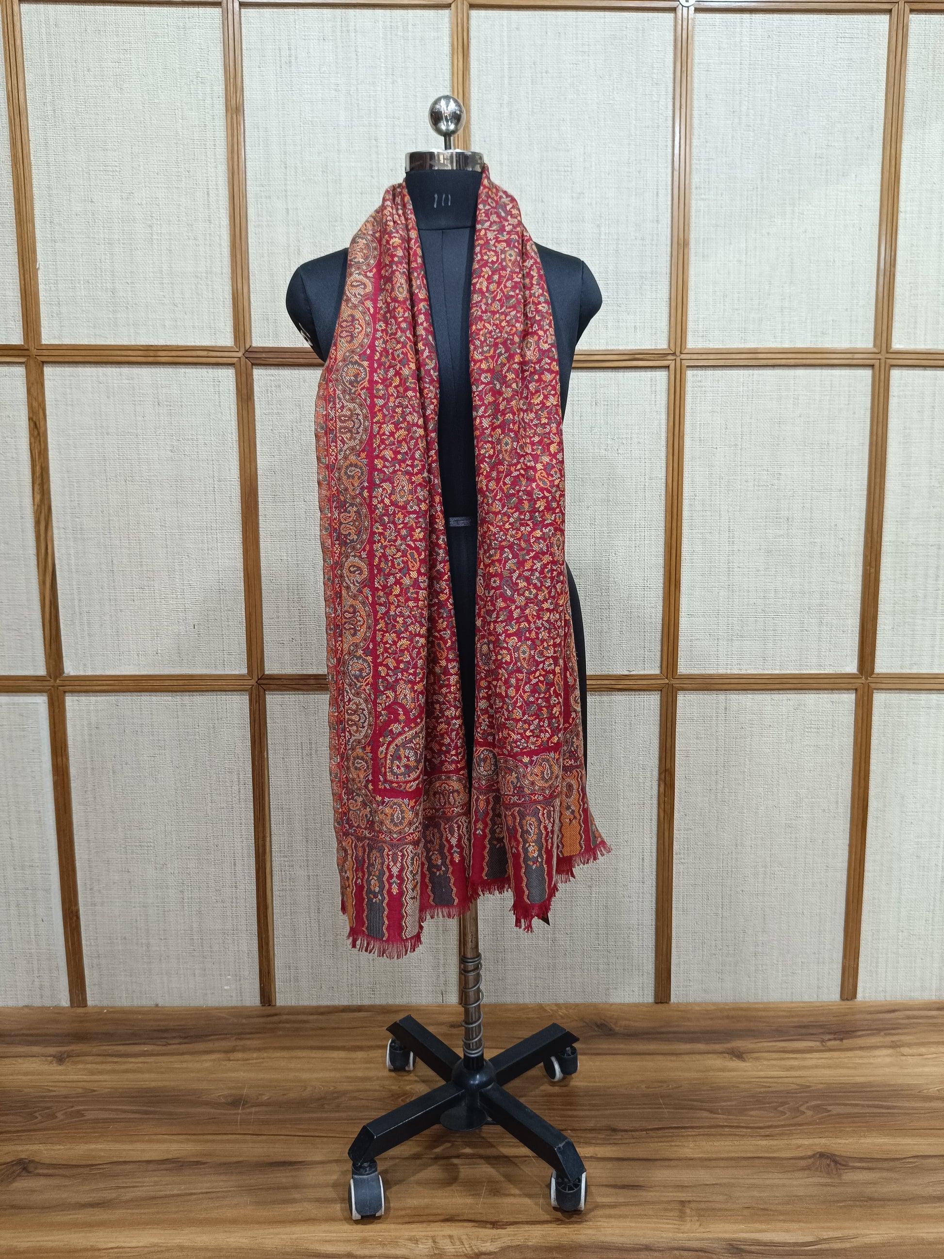 Pashloom red, black, cream semi wool couple shawl set for wedding and festive gifting, product image 7