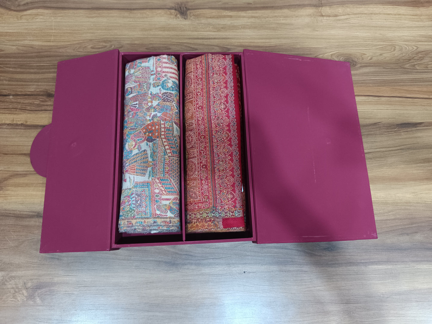 Pashloom red, beige 1, black, cream semi wool couple shawl set for wedding and festive gifting, product image 5