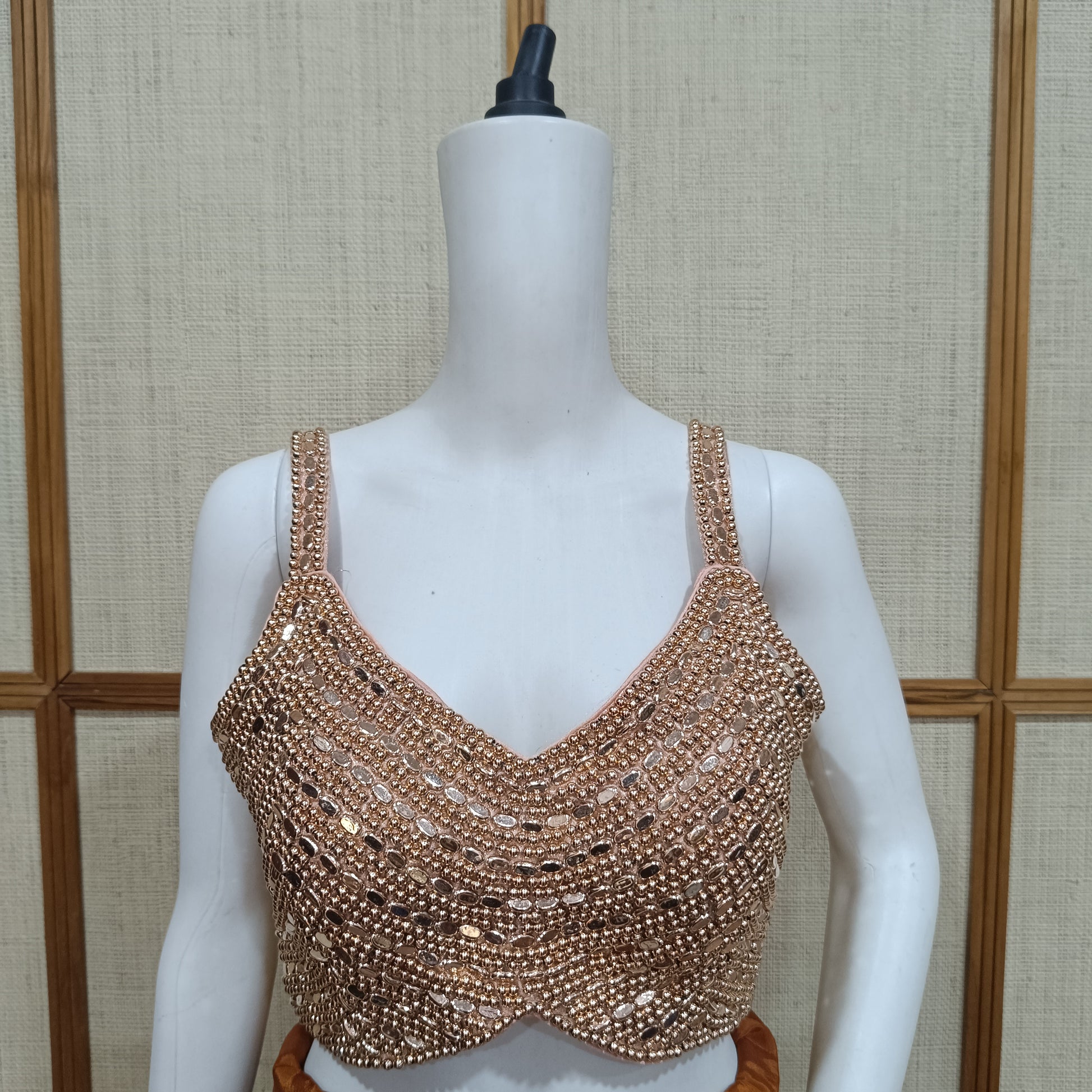 Pashloom rose gold, golden, gold premium fabric blouse for wedding and festive gifting, product image 3