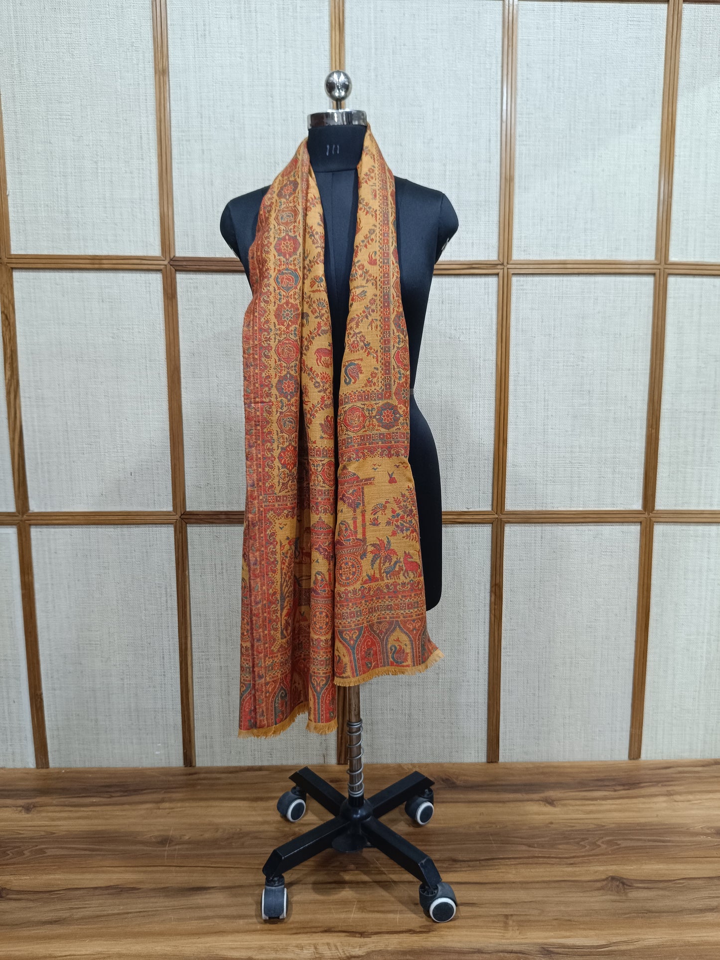 Pashloom red, mustard, yellow, black semi wool couple shawl set for wedding and festive gifting, product image 7