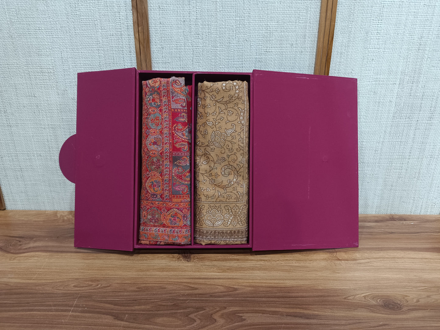 Pashloom mustard, red wool couple shawl set for wedding and festive gifting, product image 5