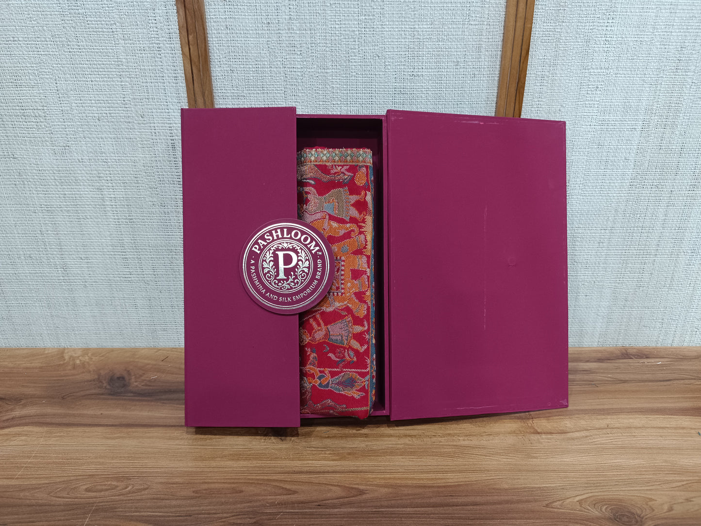 Pashloom red, beige 1, beige semi wool couple shawl set for wedding and festive gifting, product image 1
