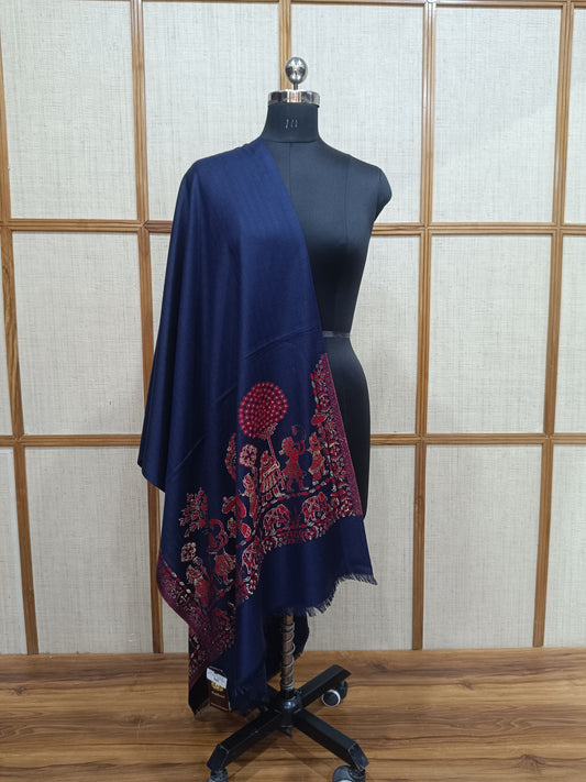 Pashloom royal blue, red, blue, gold wool stole for wedding and festive gifting, product image 1