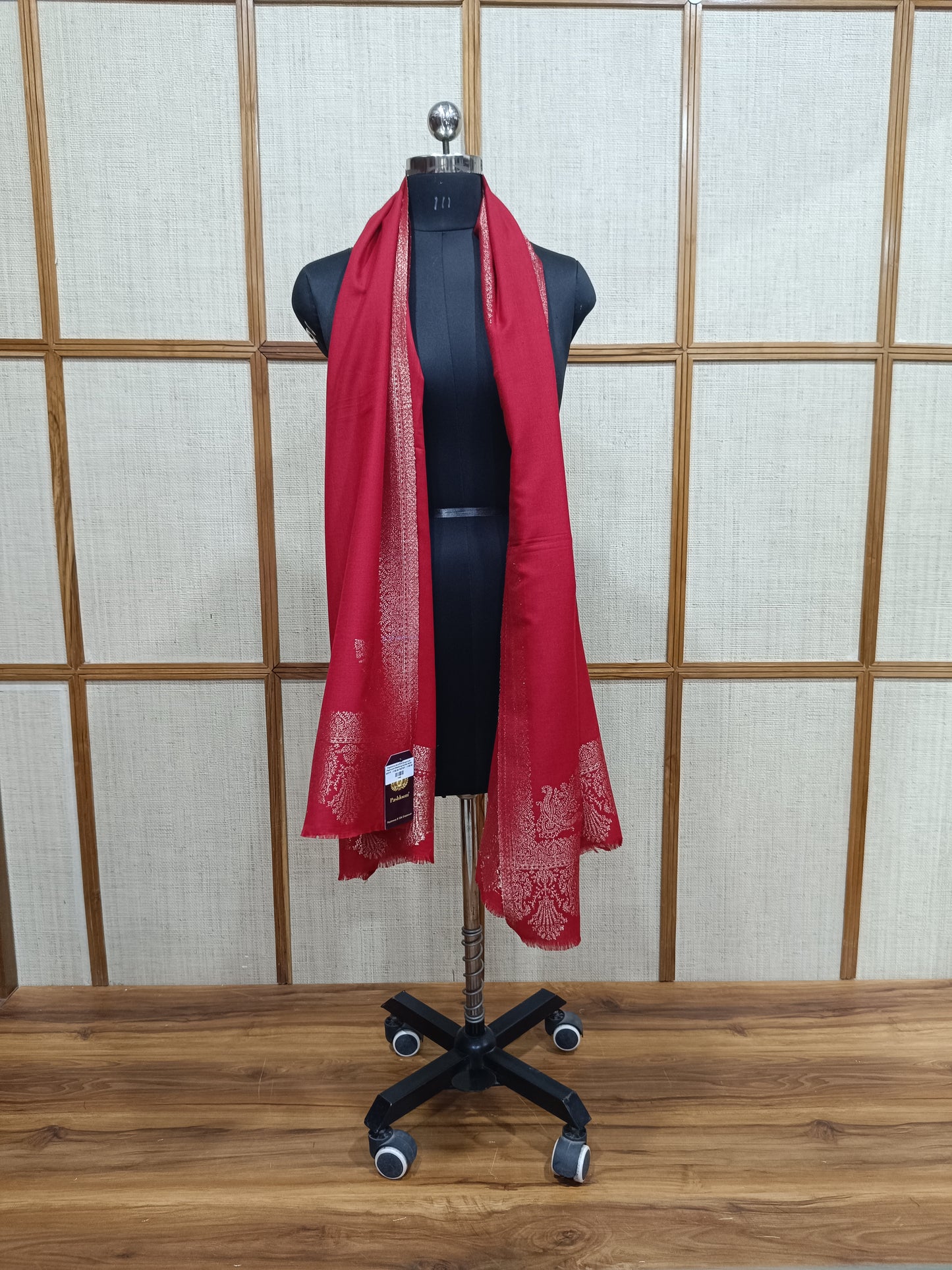Pashloom red, gold wool stole for wedding and festive gifting, product image 3
