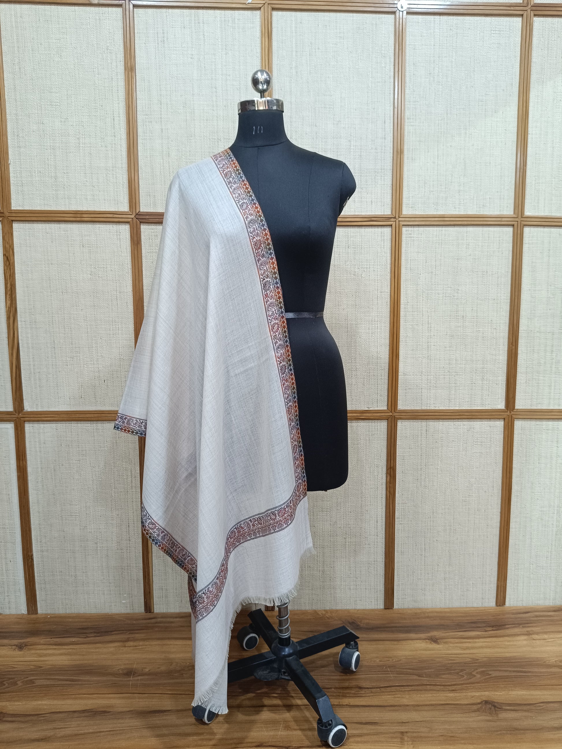 Pashloom silver, white, black semi wool couple stole set for wedding and festive gifting, product image 8