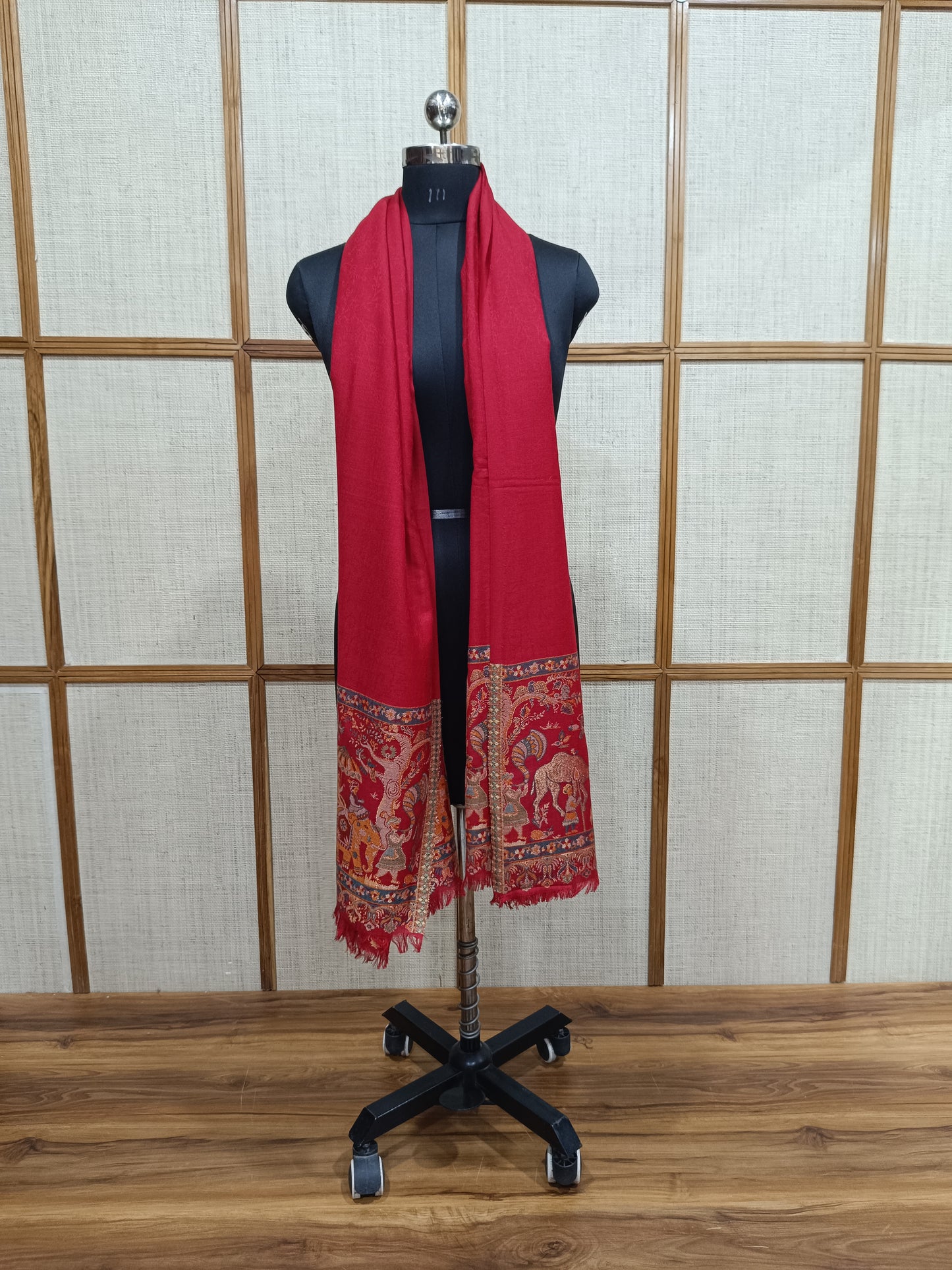 Pashloom red, beige 1, beige semi wool couple shawl set for wedding and festive gifting, product image 2