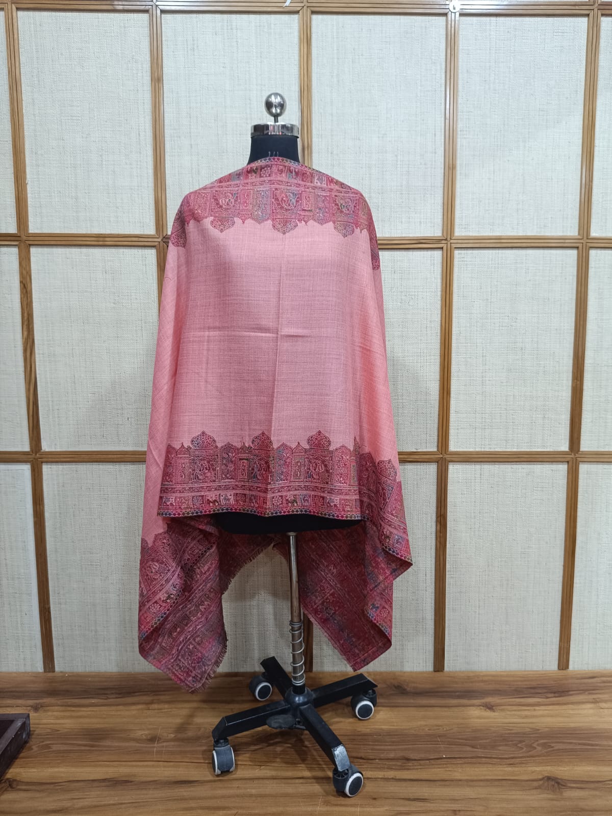 Pashloom hot pink, black, peach, baby pink semi wool couple stole set for wedding and festive gifting, product image 7