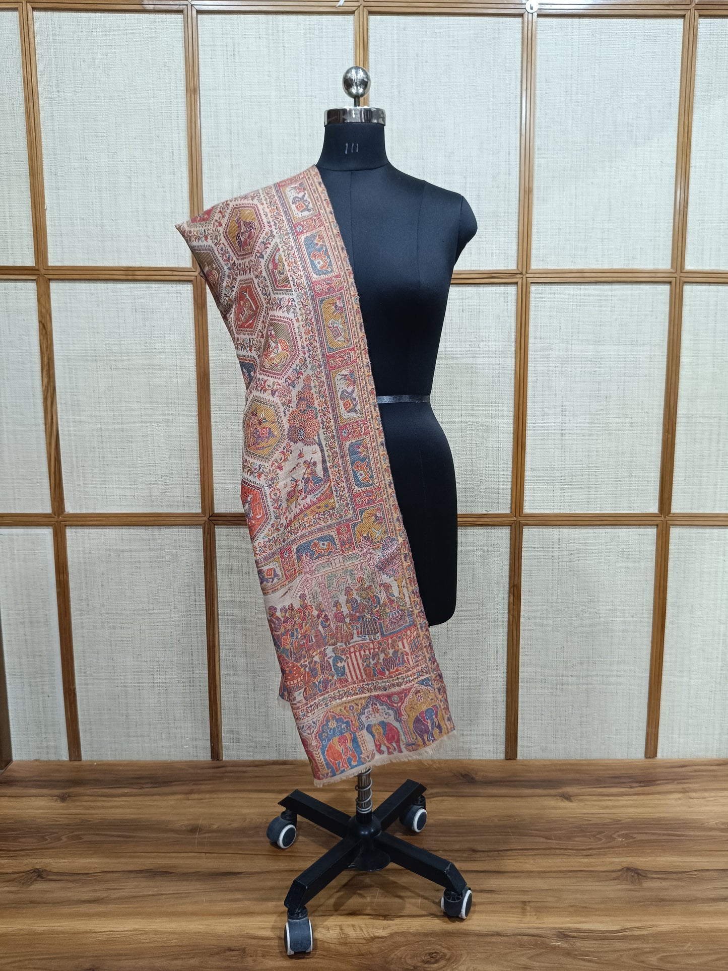 Pashloom red, beige 1, black, cream semi wool couple shawl set for wedding and festive gifting, product image 6