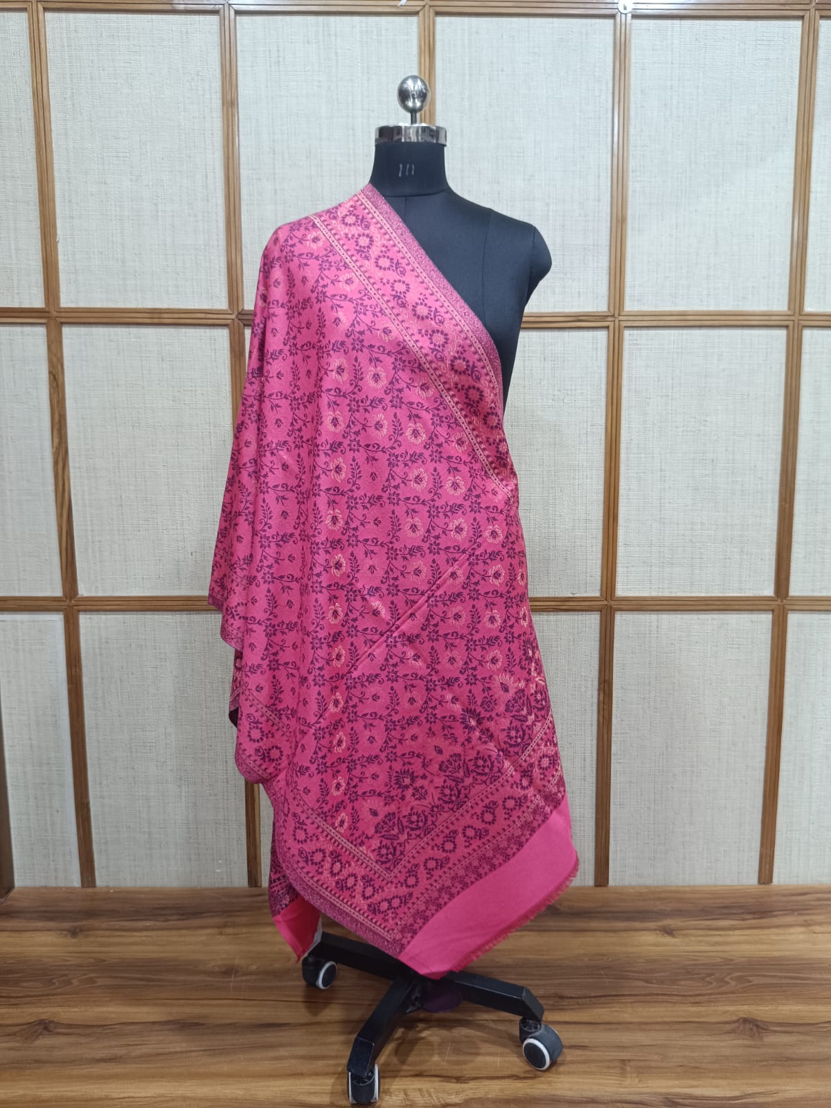 Pashloom hot pink, baby pink, fuchsia pink, black semi wool couple stole set for wedding and festive gifting, product image 5