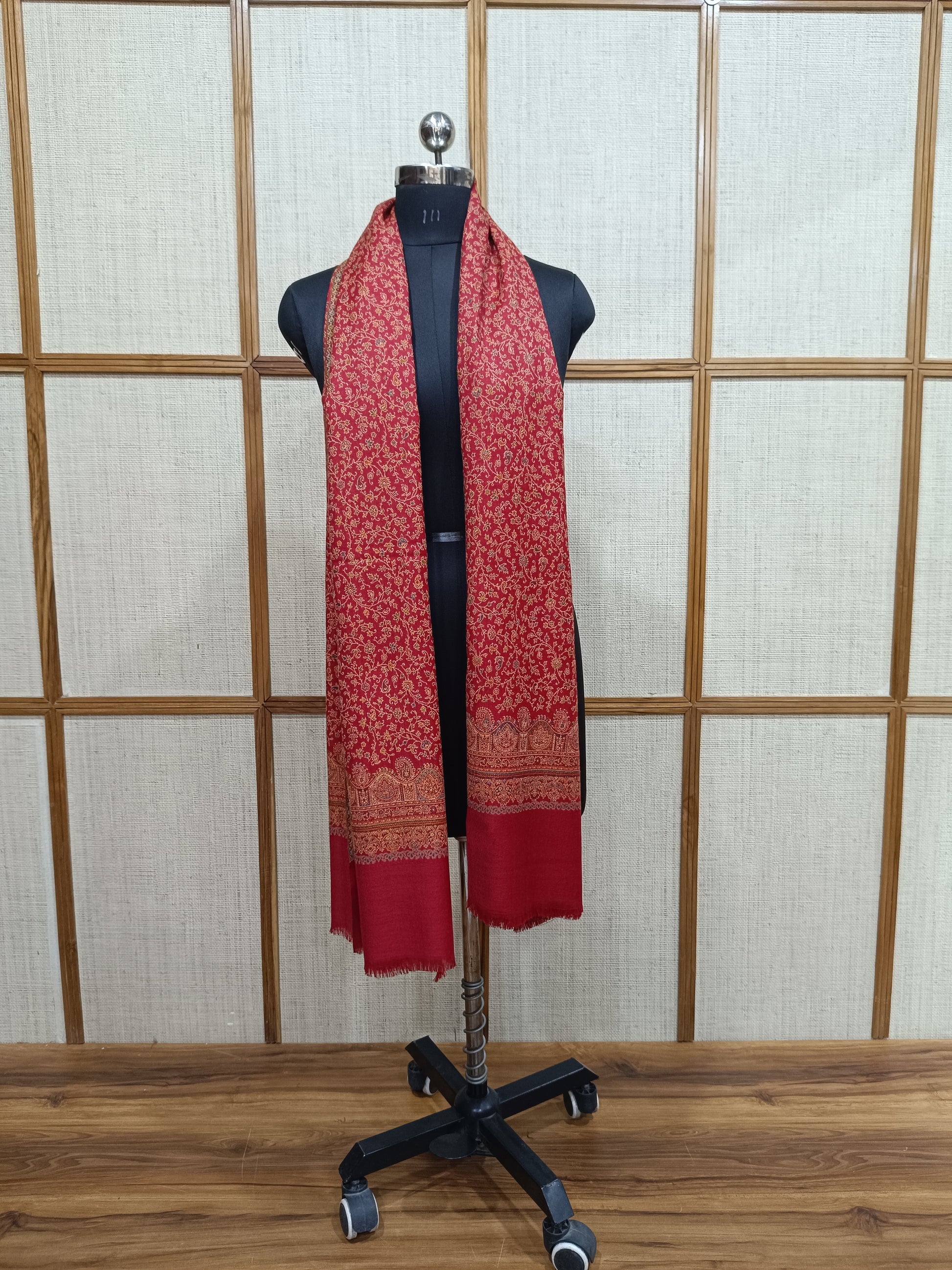 Pashloom red, beige 1, black, cream semi wool couple shawl set for wedding and festive gifting, product image 10