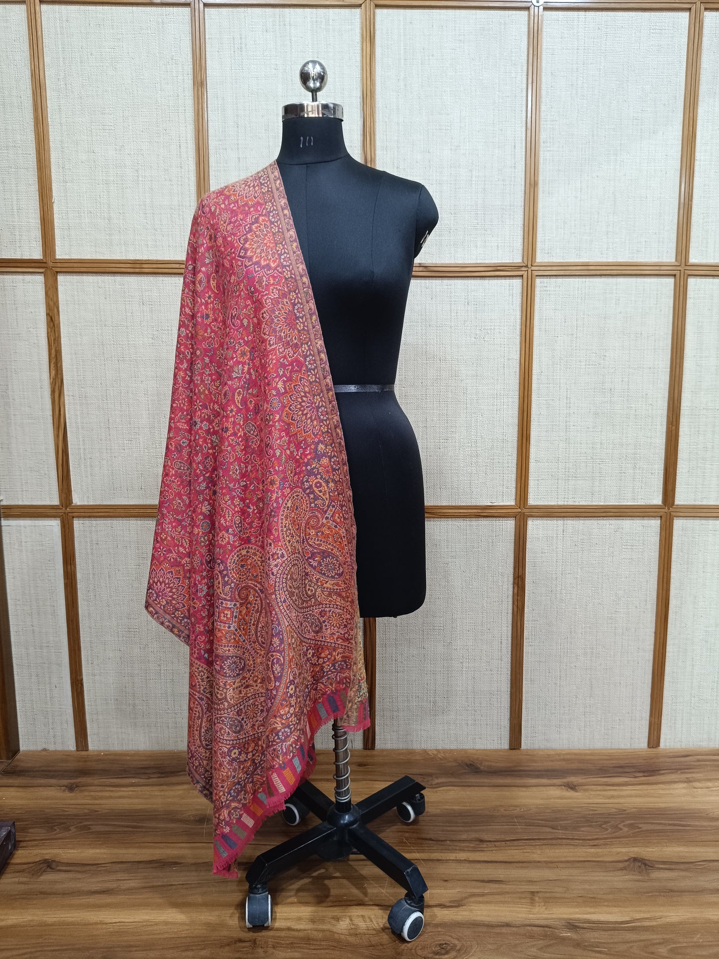 Pashloom hot pink, mustard semi wool couple stole set for wedding and festive gifting, product image 9