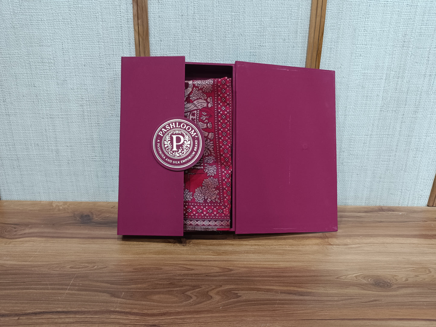 Pashloom red, hot pink, black, crimson red semi wool couple shawl set for wedding and festive gifting, product image 1