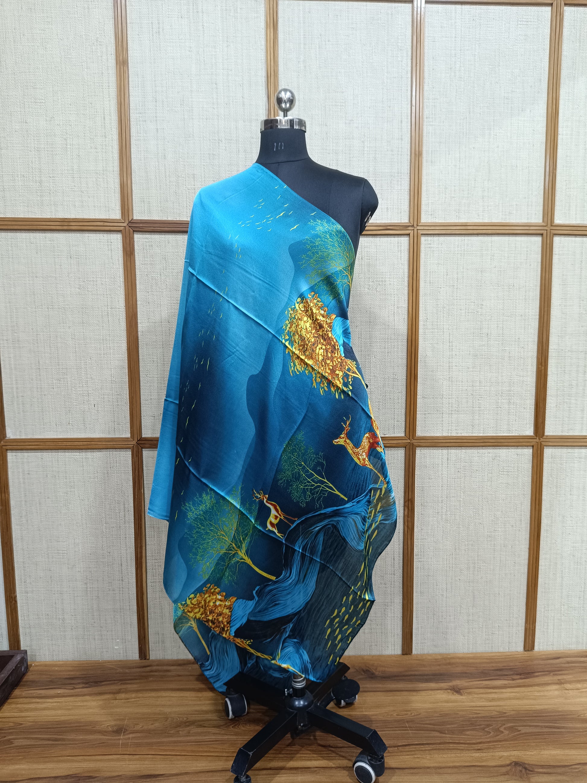 Pashloom blue, gold silk scarves for premium gifting, product image 2