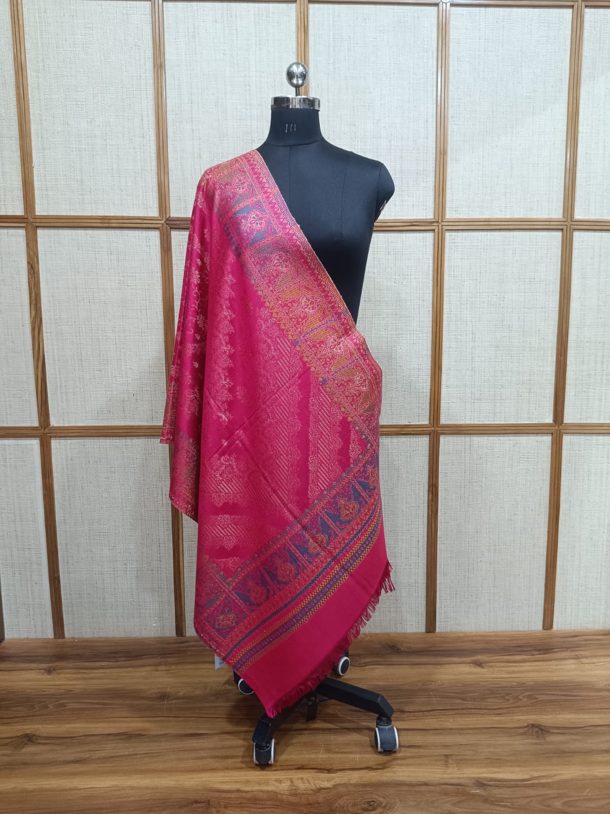 Pashloom hot pink, silver, white semi wool couple stole set for wedding and festive gifting, product image 9