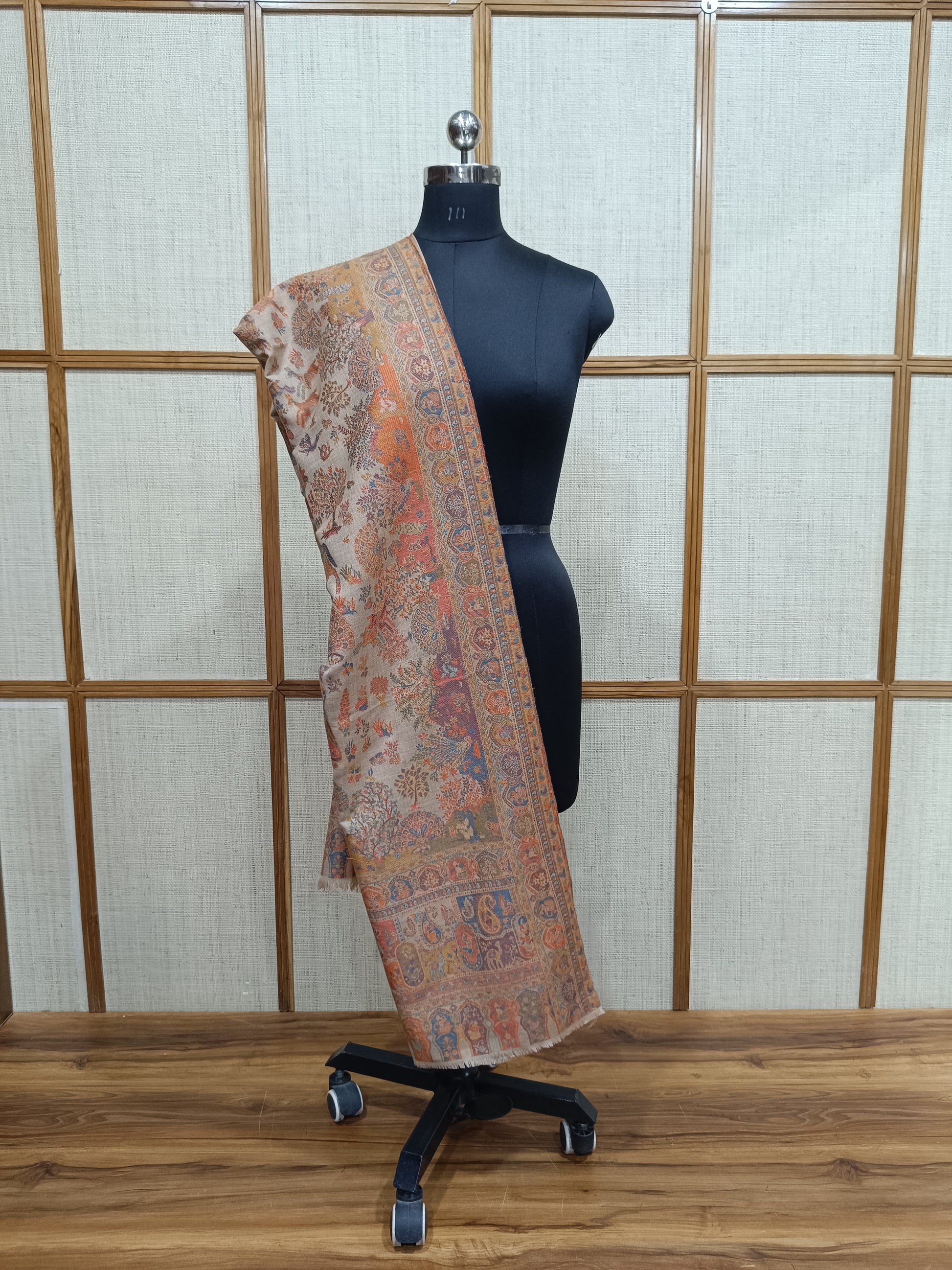 Pashloom red, beige 1 semi wool couple shawl set for wedding and festive gifting, product image 7