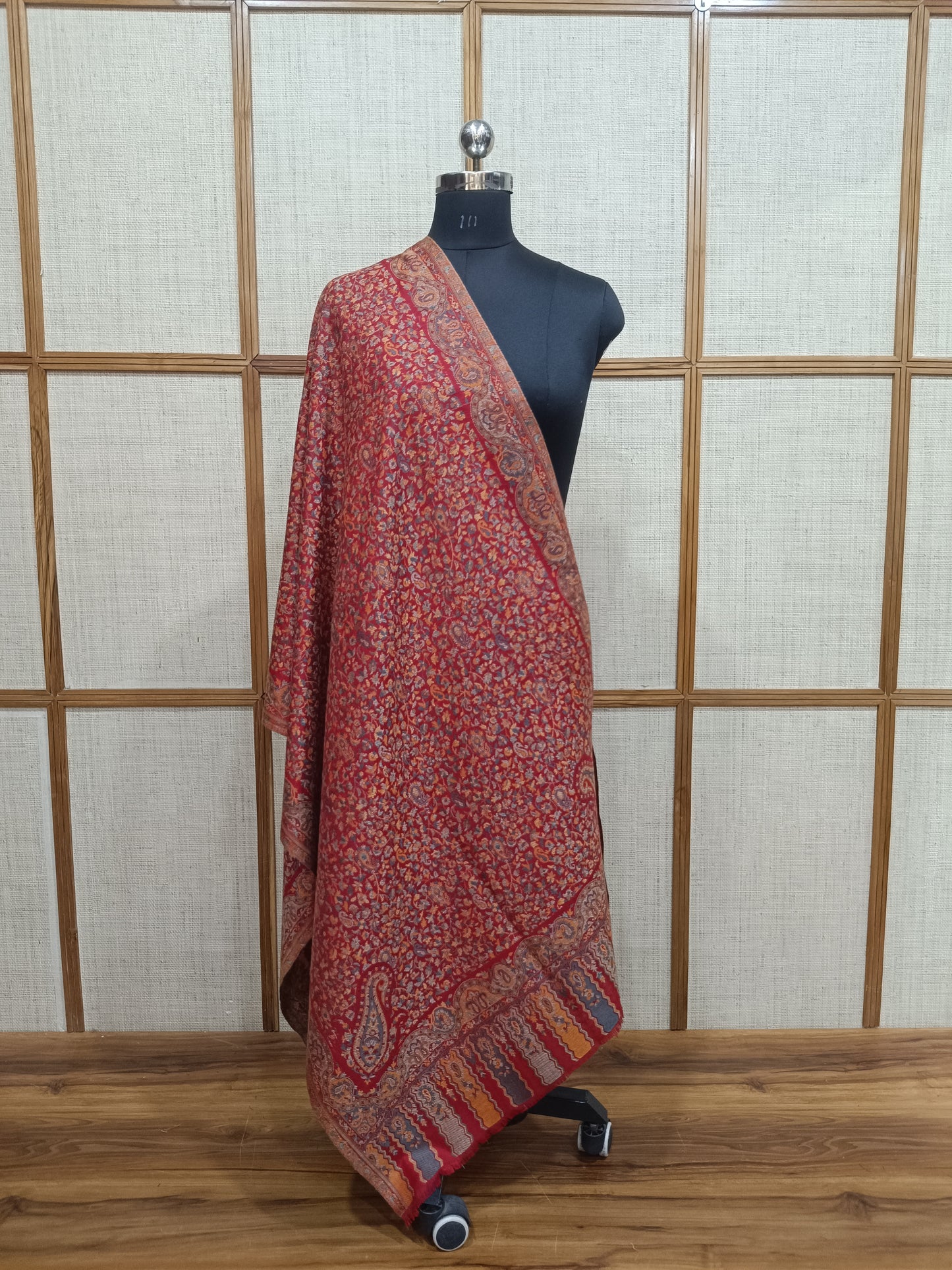Wedding Red Kaani Weave Wool Stole – Traditional Floral Paisley | Pashloom™