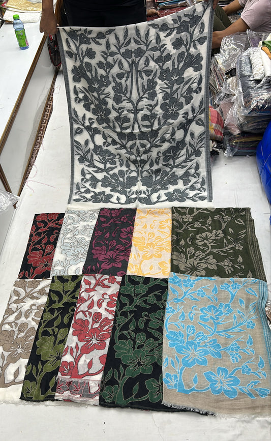 Pashloom Floral Fine Wool Stole for Men & Women
