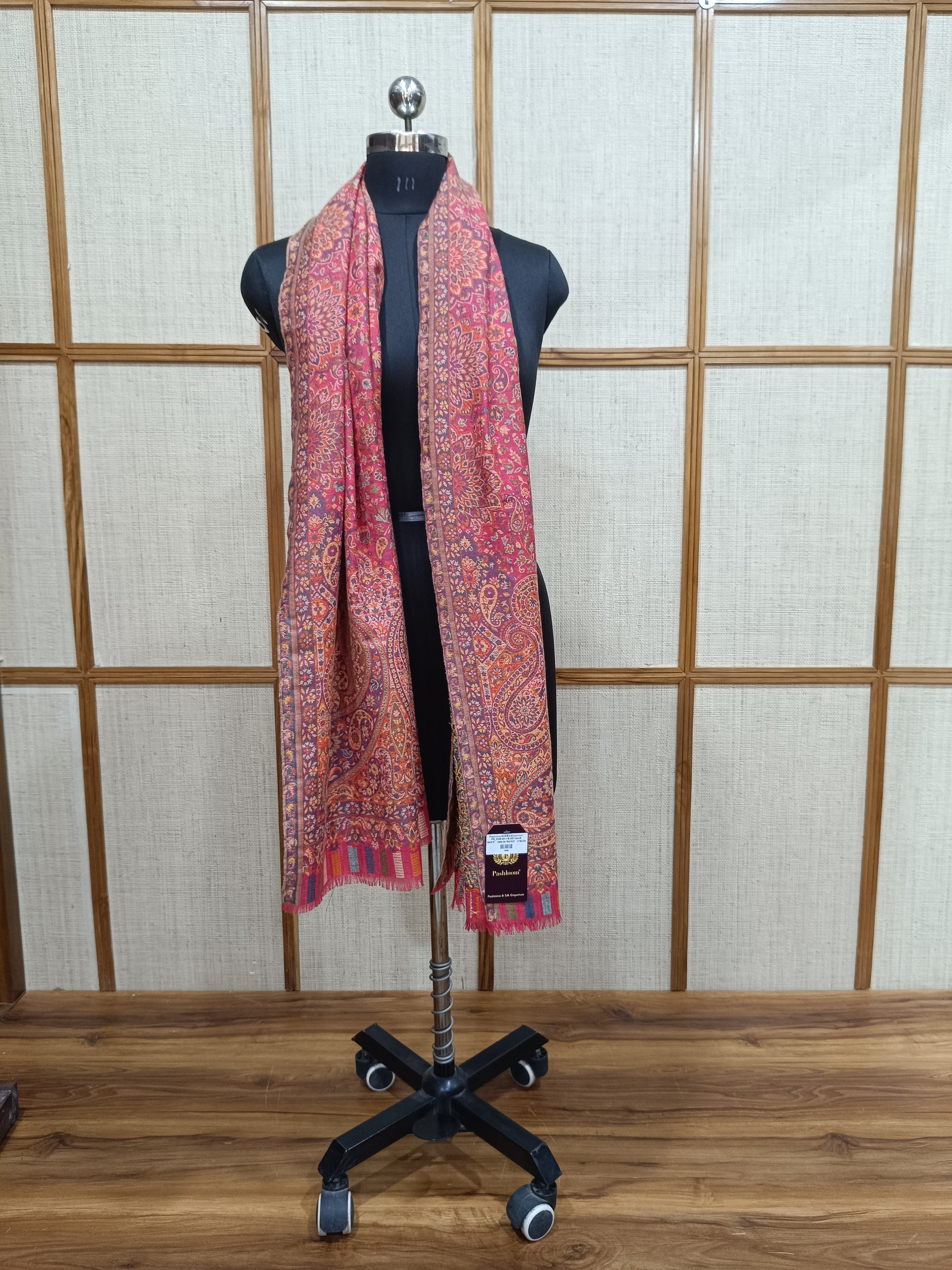 Pashloom hot pink, mustard semi wool couple stole set for wedding and festive gifting, product image 11