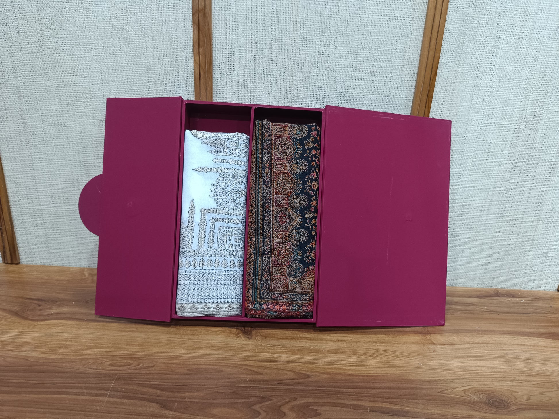 Pashloom white, black, cream semi wool couple shawl set for wedding and festive gifting, product image 4