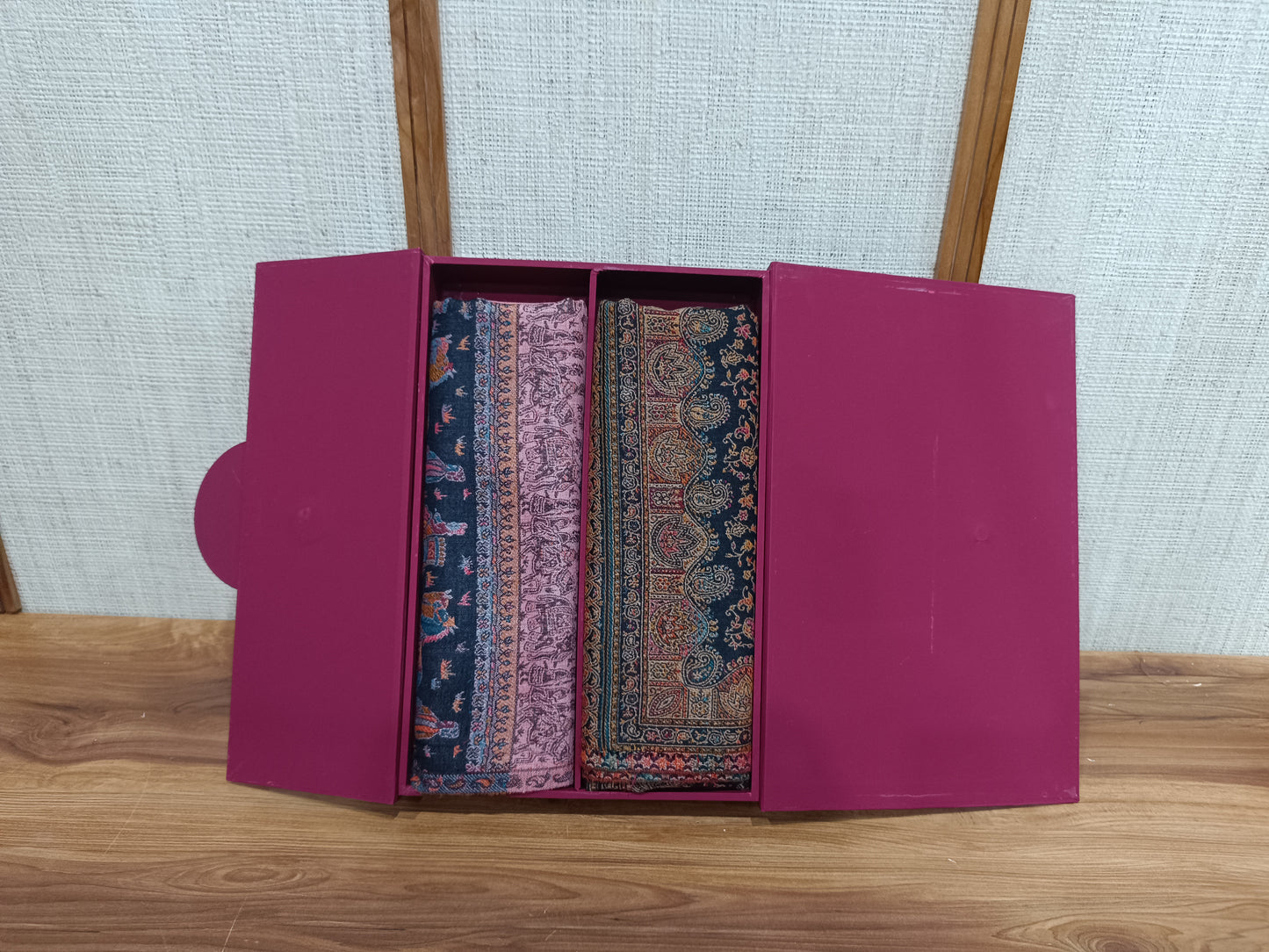 Pashloom white, hot pink, baby pink, black semi wool couple shawl set for wedding and festive gifting, product image 5