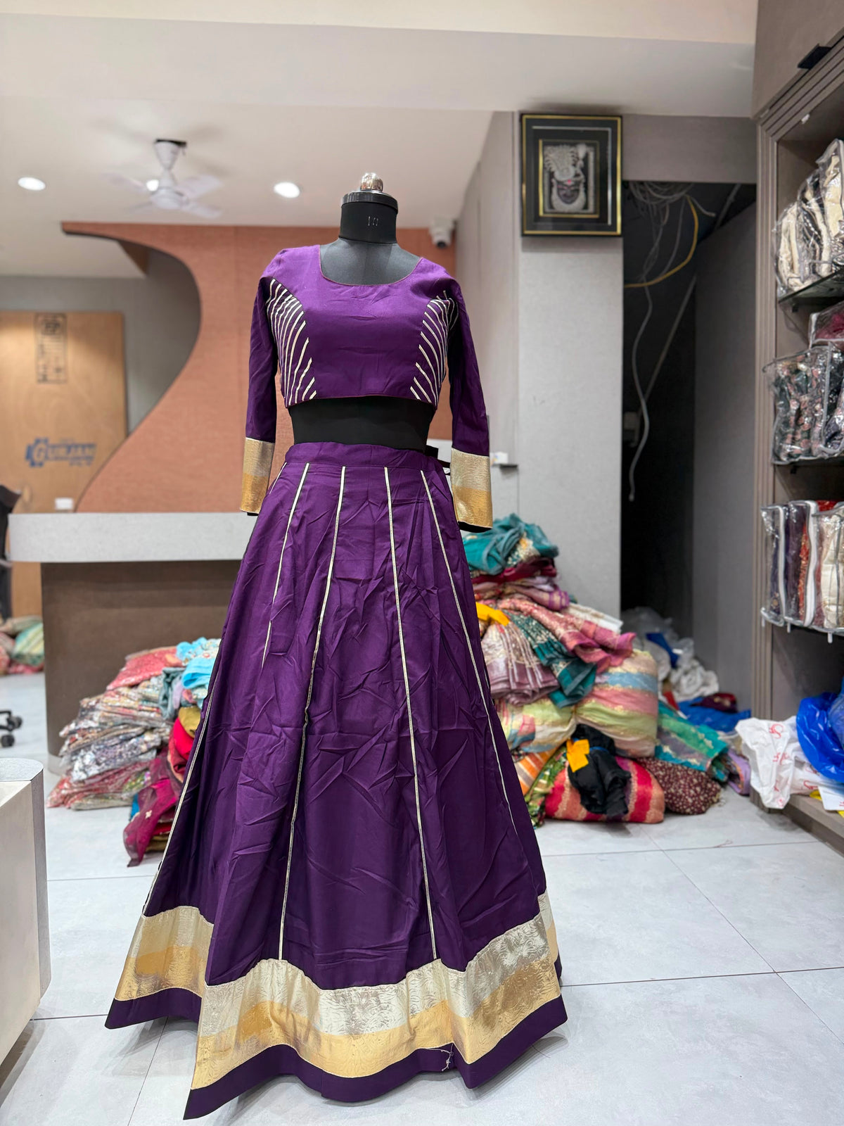 Pashloom Cotton Rayon Chaniya Choli Set with Full Sleeves Blouse – 8-Meter Gher for Navratri Garba