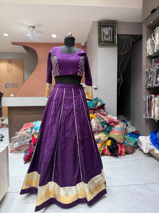 Pashloom Cotton Rayon Chaniya Choli Set with Full Sleeves Blouse – 8-Meter Gher for Navratri Garba