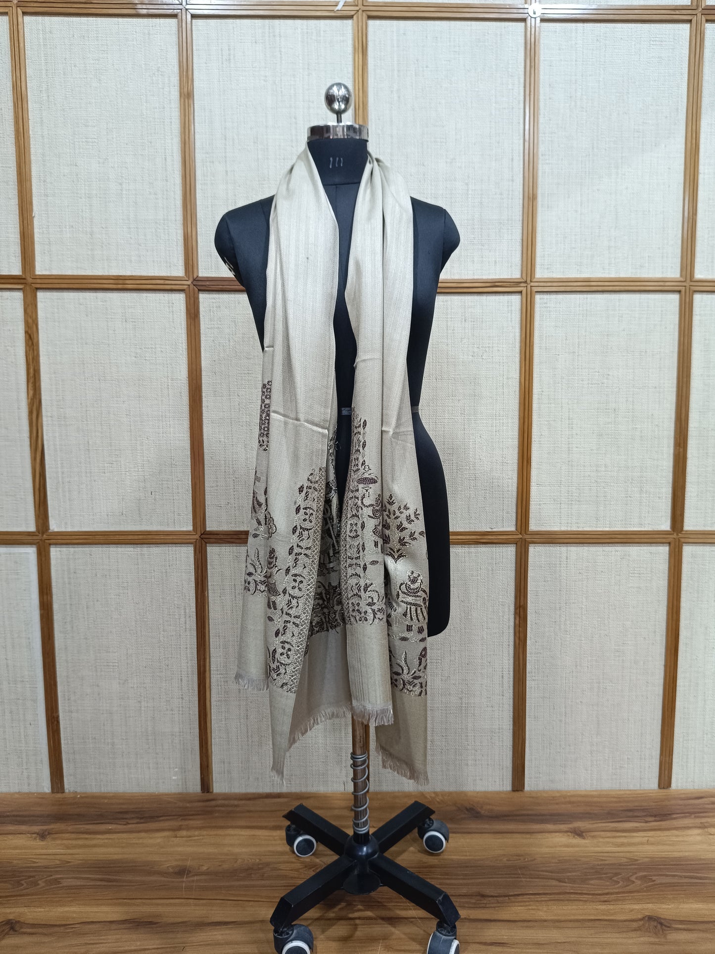 Pashloom silver, grey, black, gold wool stole for wedding and festive gifting, product image 3
